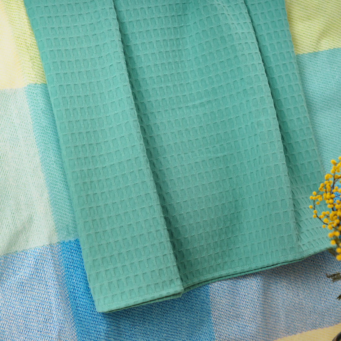 Plaid Gaufré 100% coton Turquoise