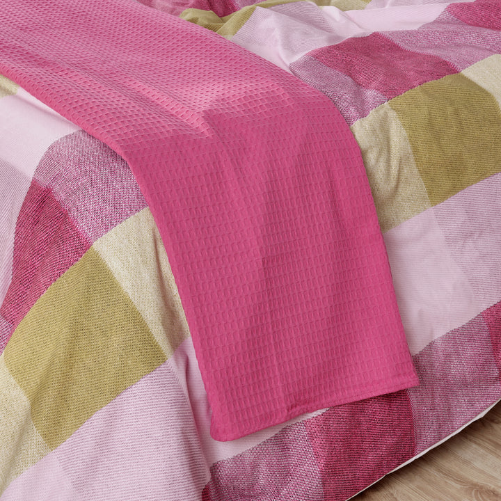 Plaid Gaufré 100% coton Fuchsia