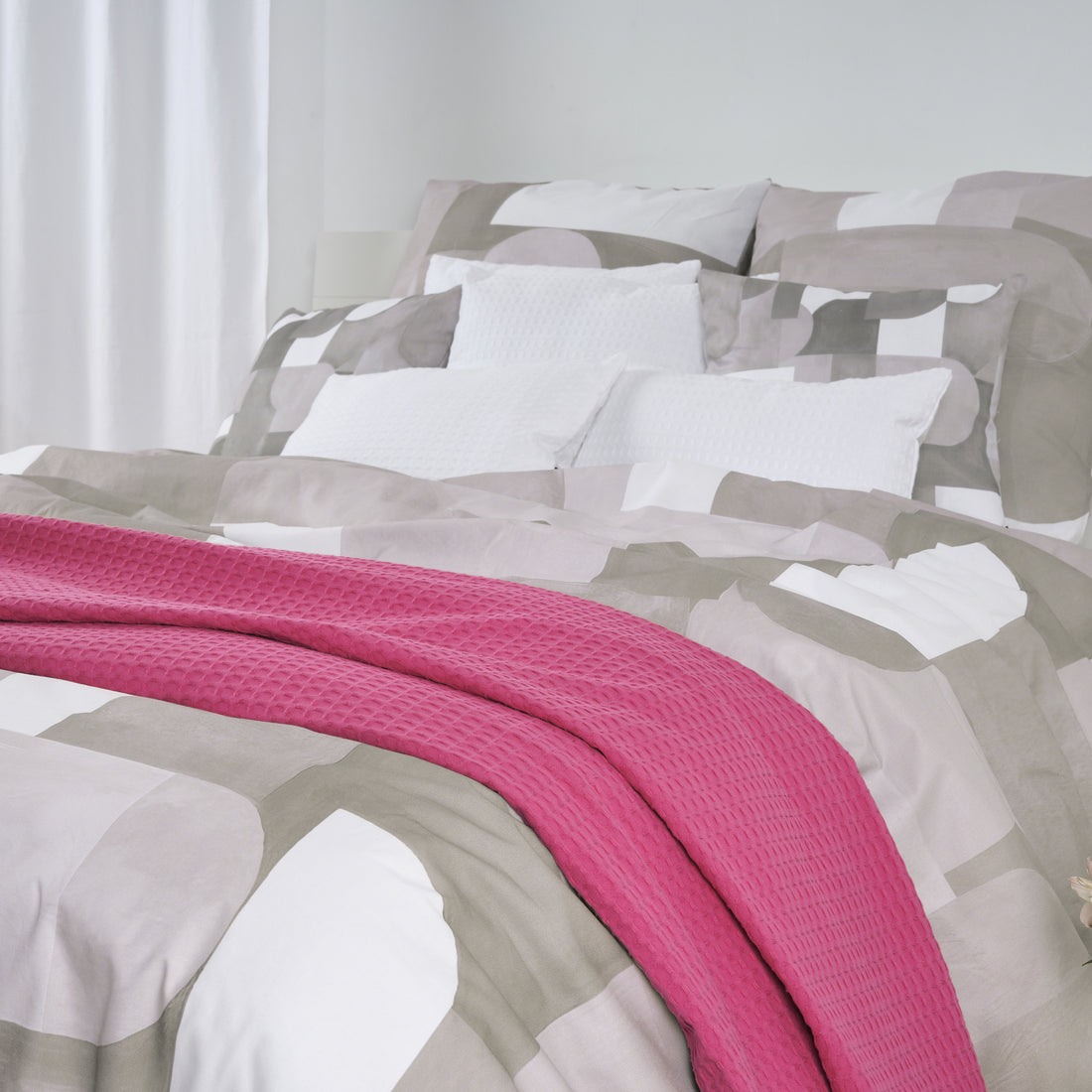 Plaid Gaufré 100% coton Fuchsia
