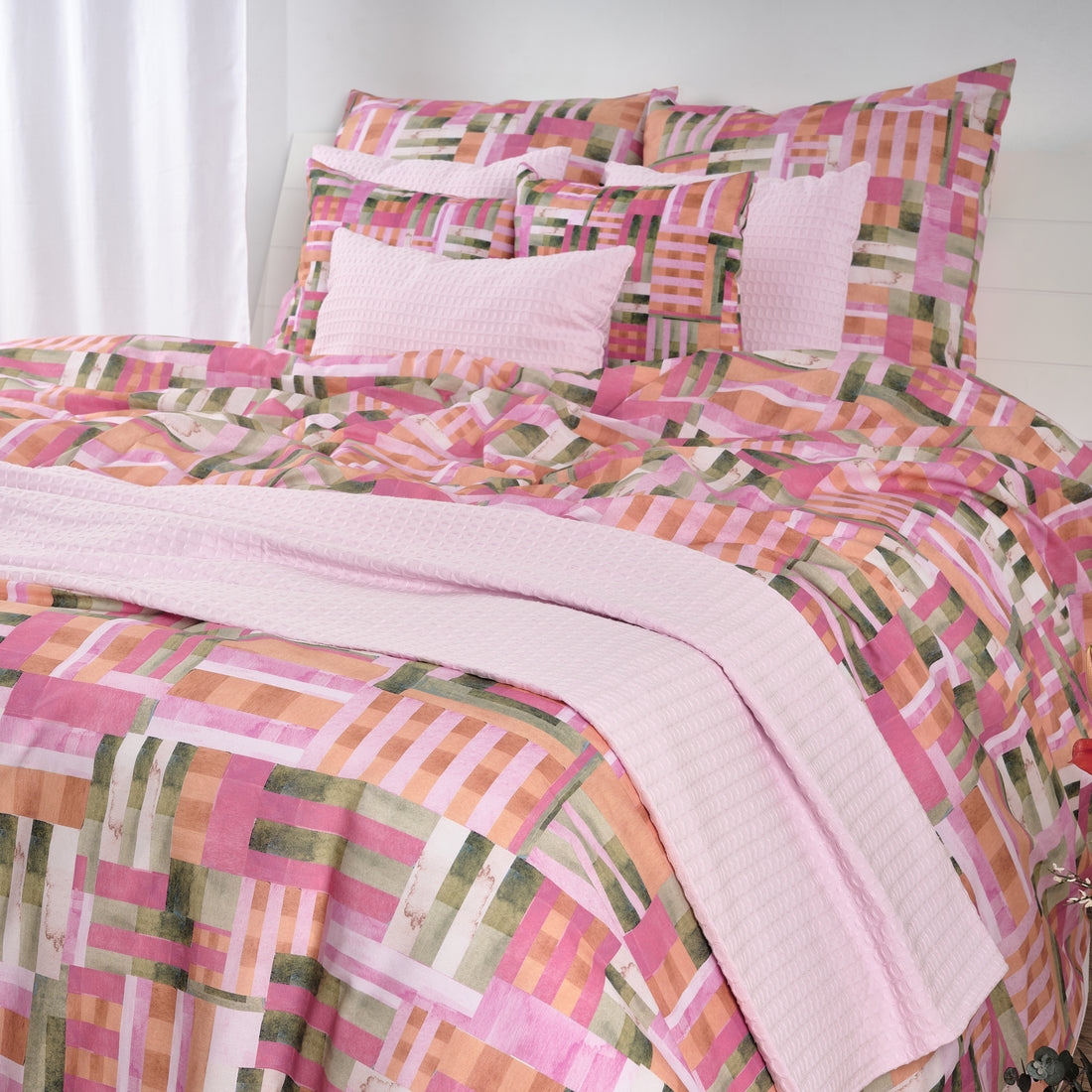 Plaid Gaufré 100% coton Bois de Rose