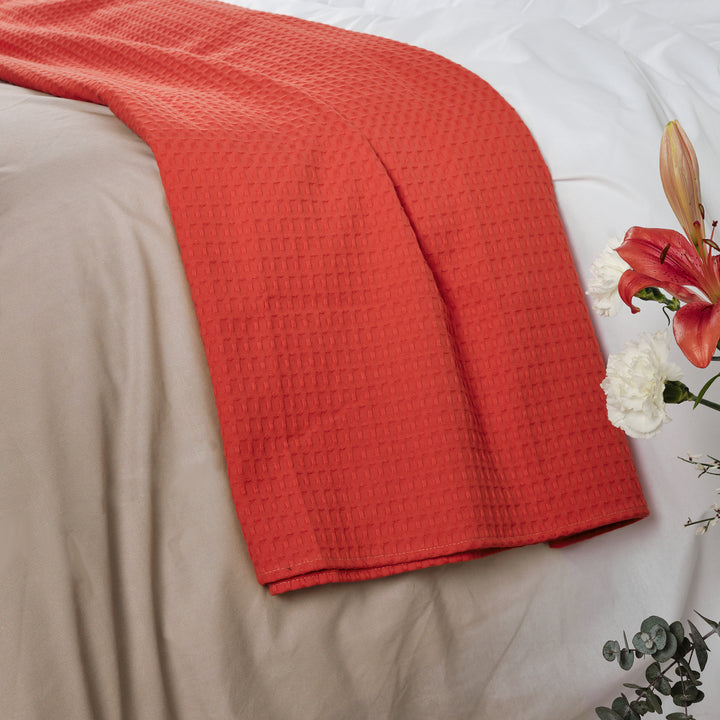 Plaid Gaufré 100% coton Fraise