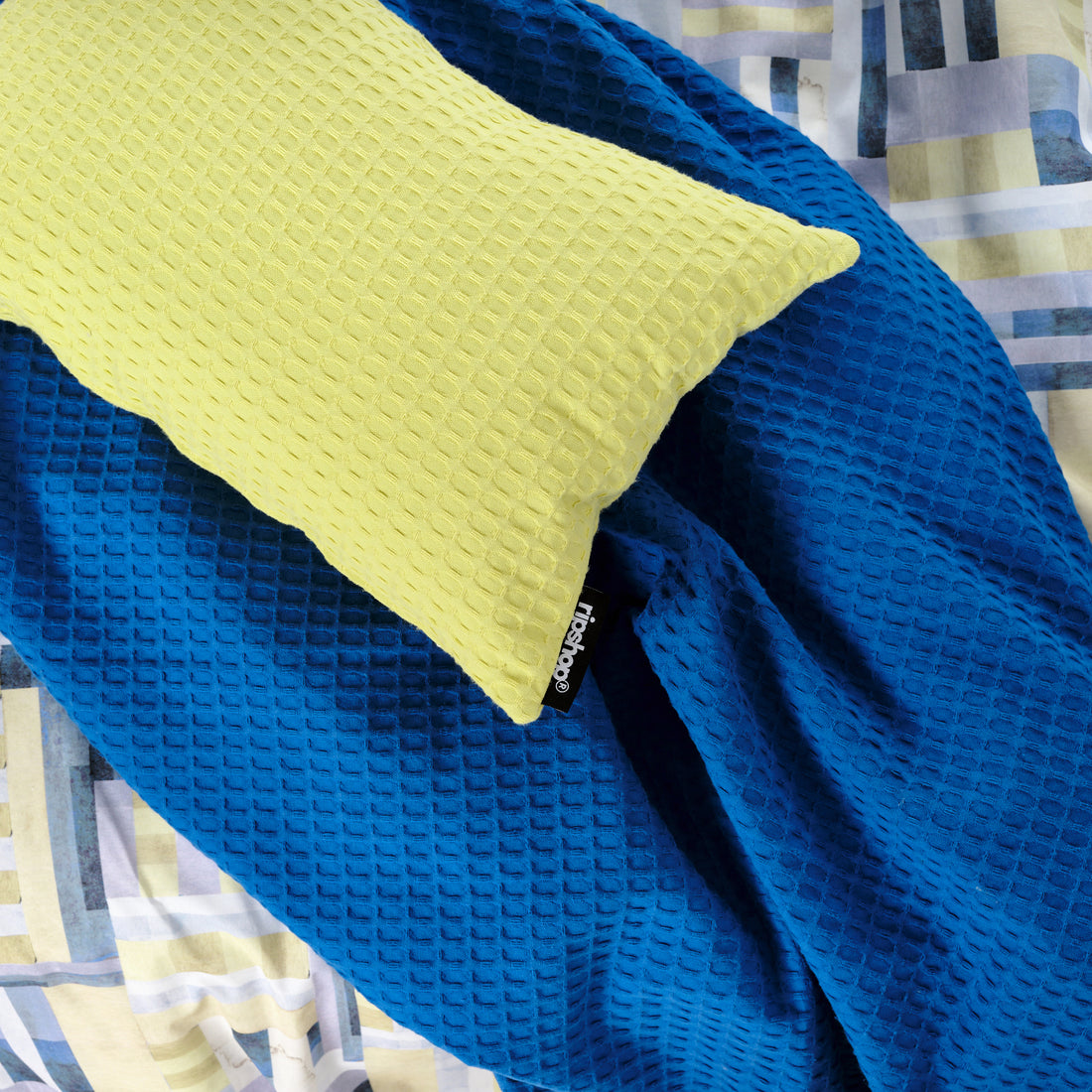 Plaid Waffle 100% algodón Azul Cobalto