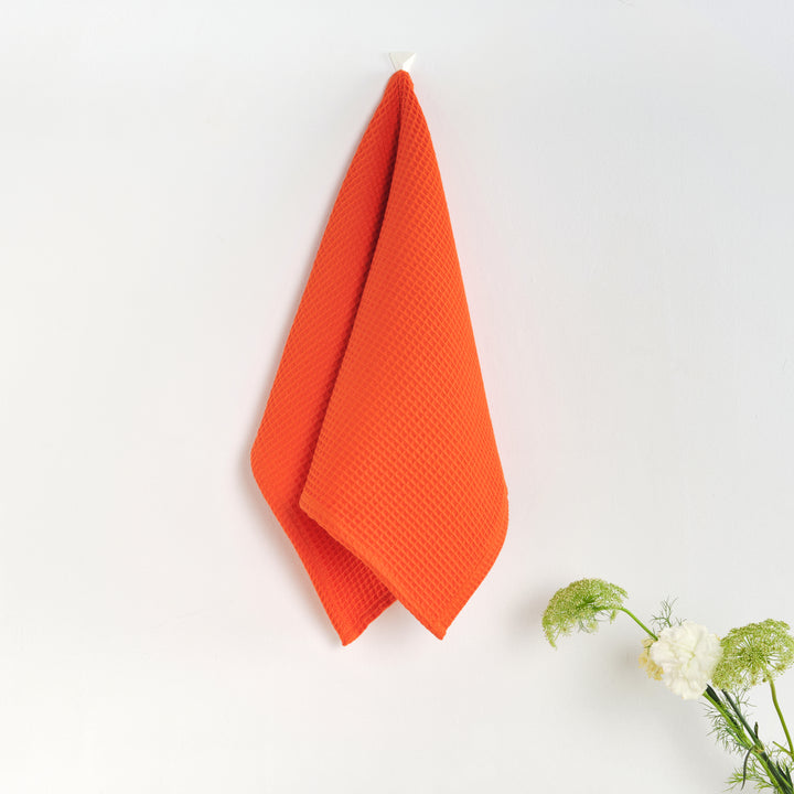 Paquet de 2 pièces. Torchon de cuisine gaufré 100 % coton orange foncé