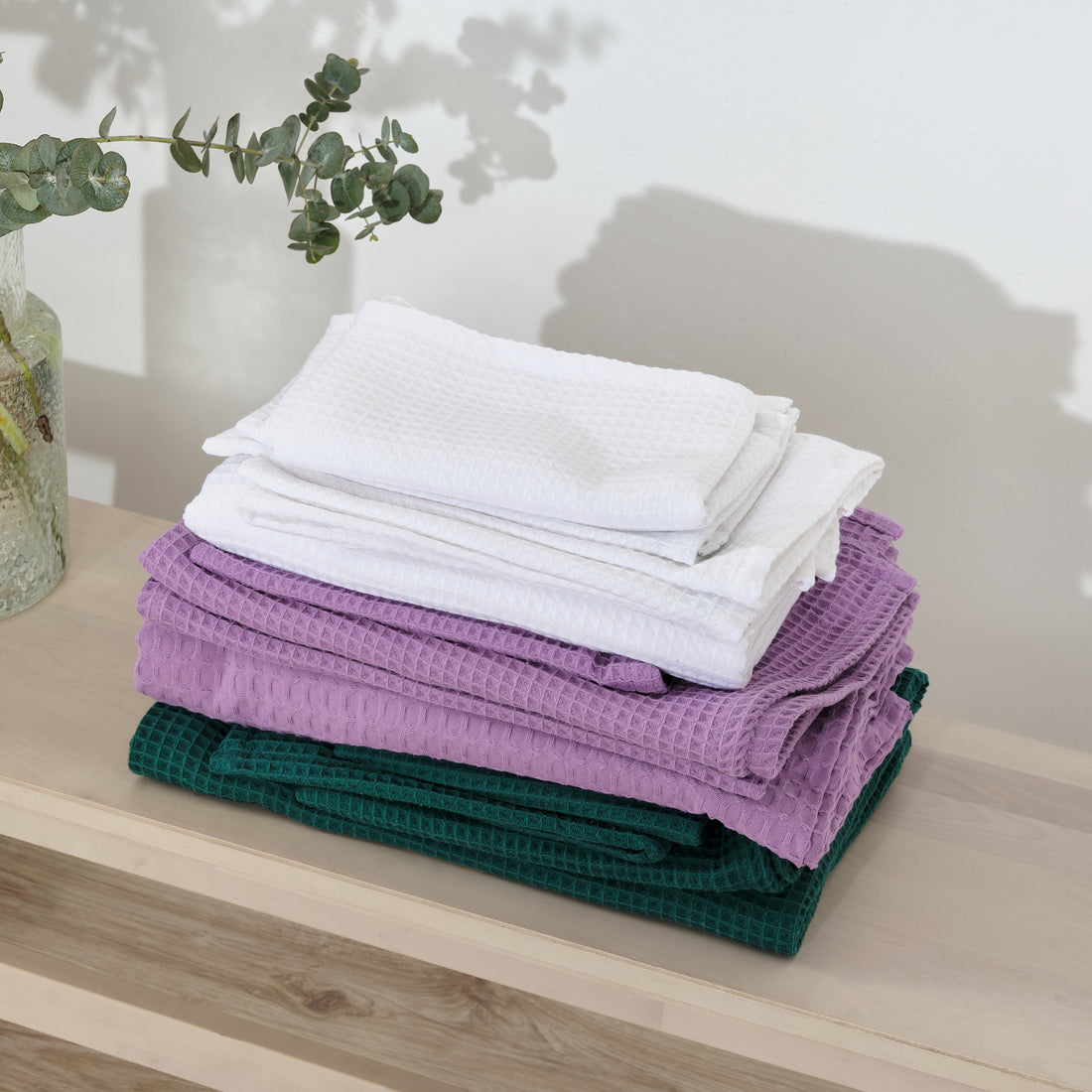 Serviette gaufrée 100% coton lilas