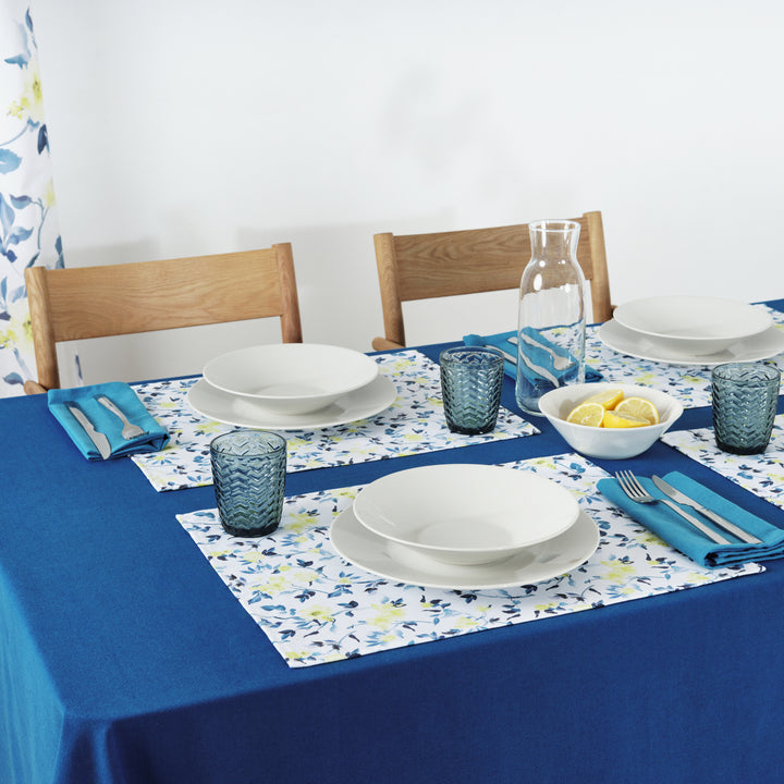 Plain tablecloth 100% linen feel fabric Cobalt Blue