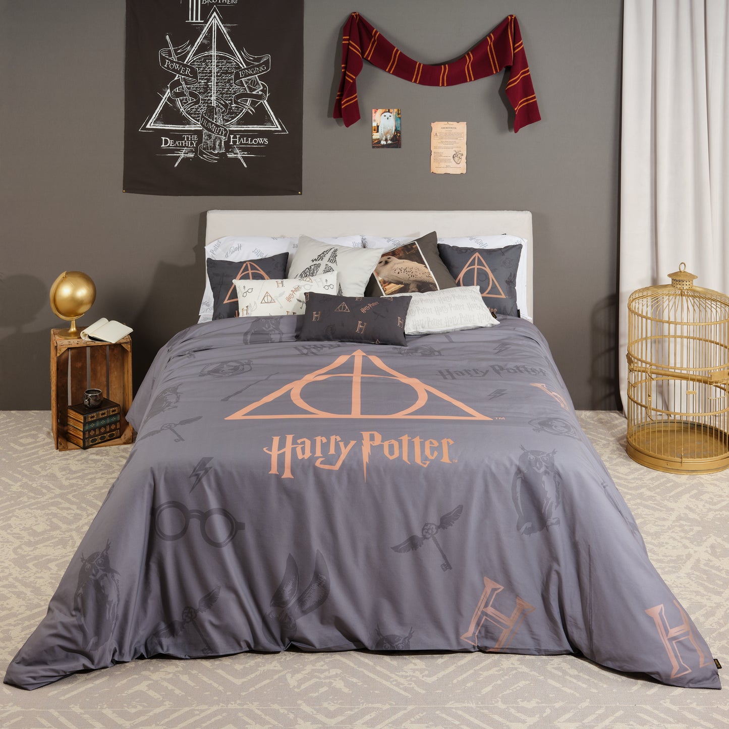 Funda nórdica con botones 100% algodón Deathly Hallows