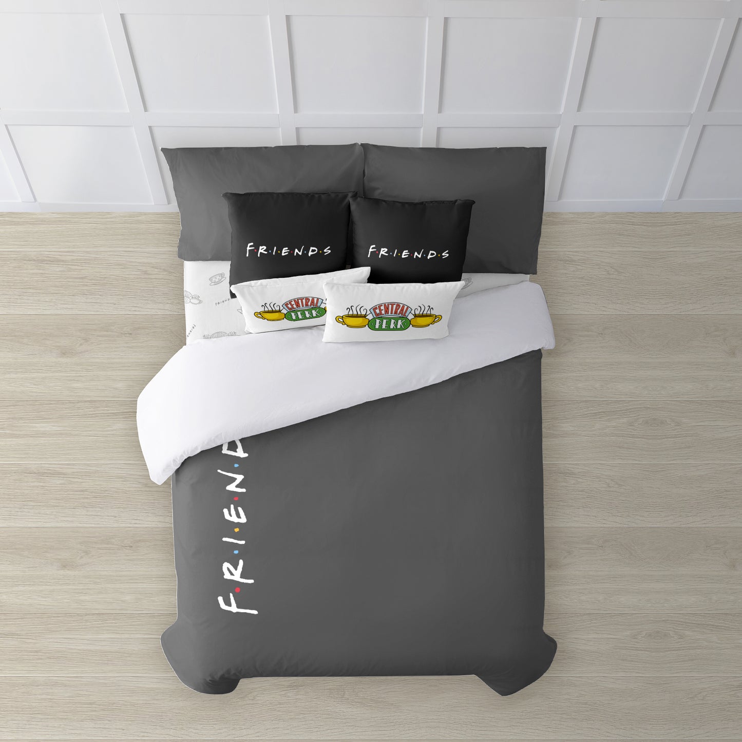 Funda nórdica con botones 100% algodón Friends Marengo