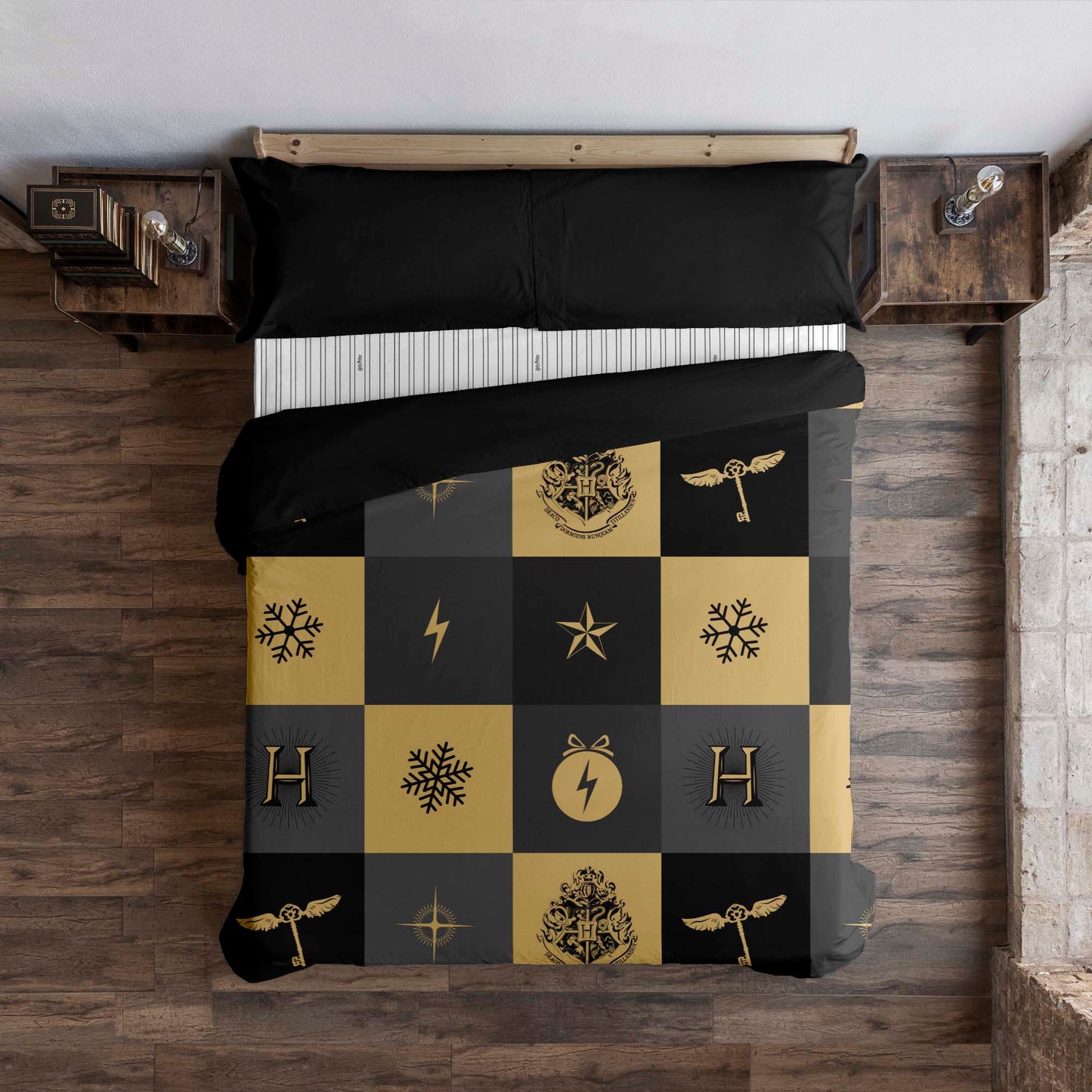 Funda nórdica con botones 100% algodón Hogwarts Cuadros Navidad