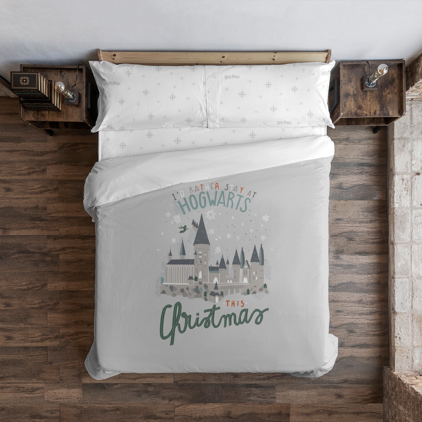 Funda nórdica con botones 100% algodón Hogwarts in Christmas