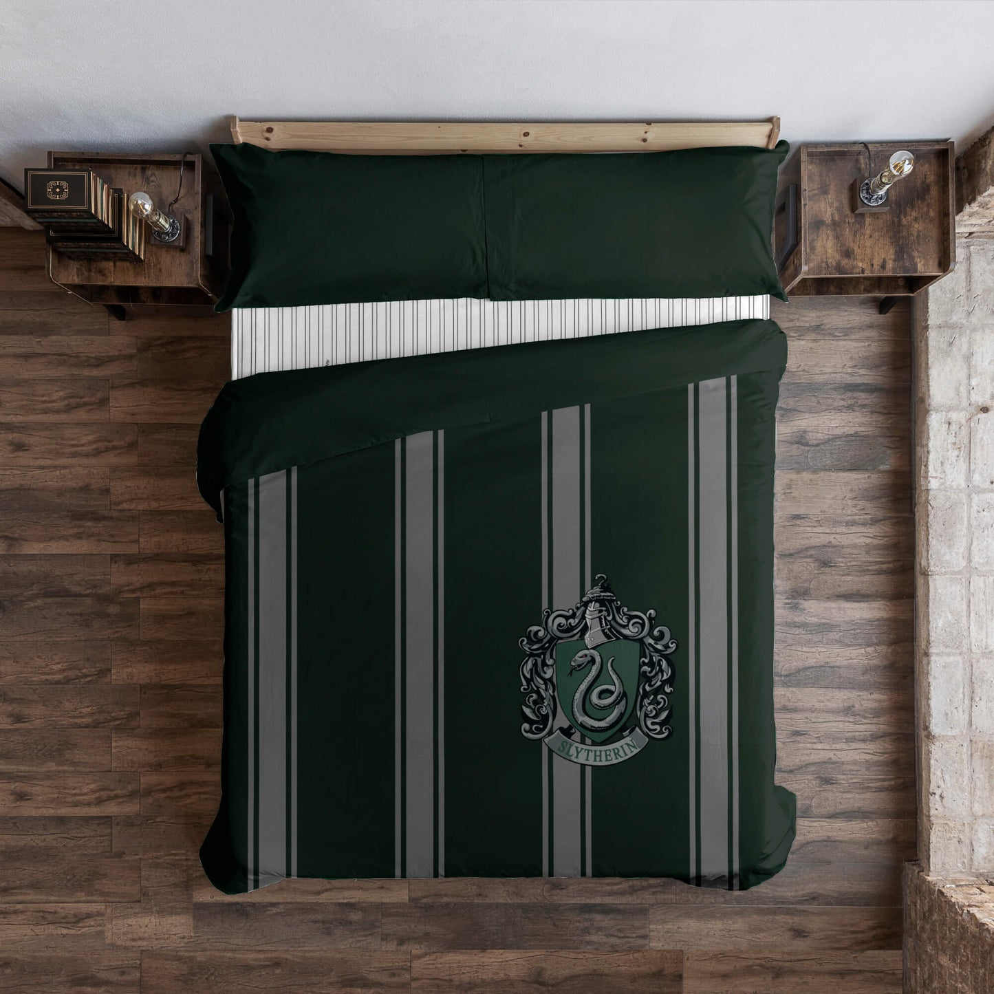 Funda nórdica con botones 100% algodón Slytherin Rayas