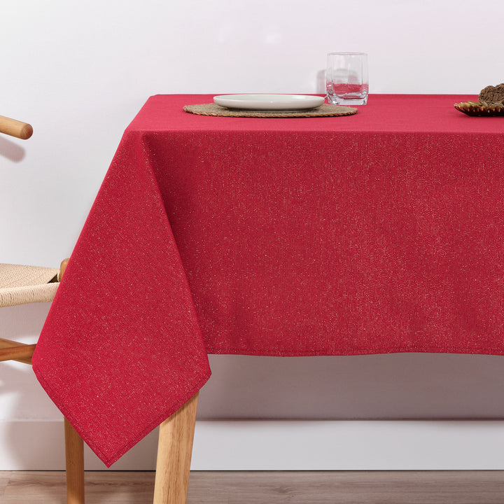 Waterproof stain-resistant cotton-lurex tablecloth Red Gold
