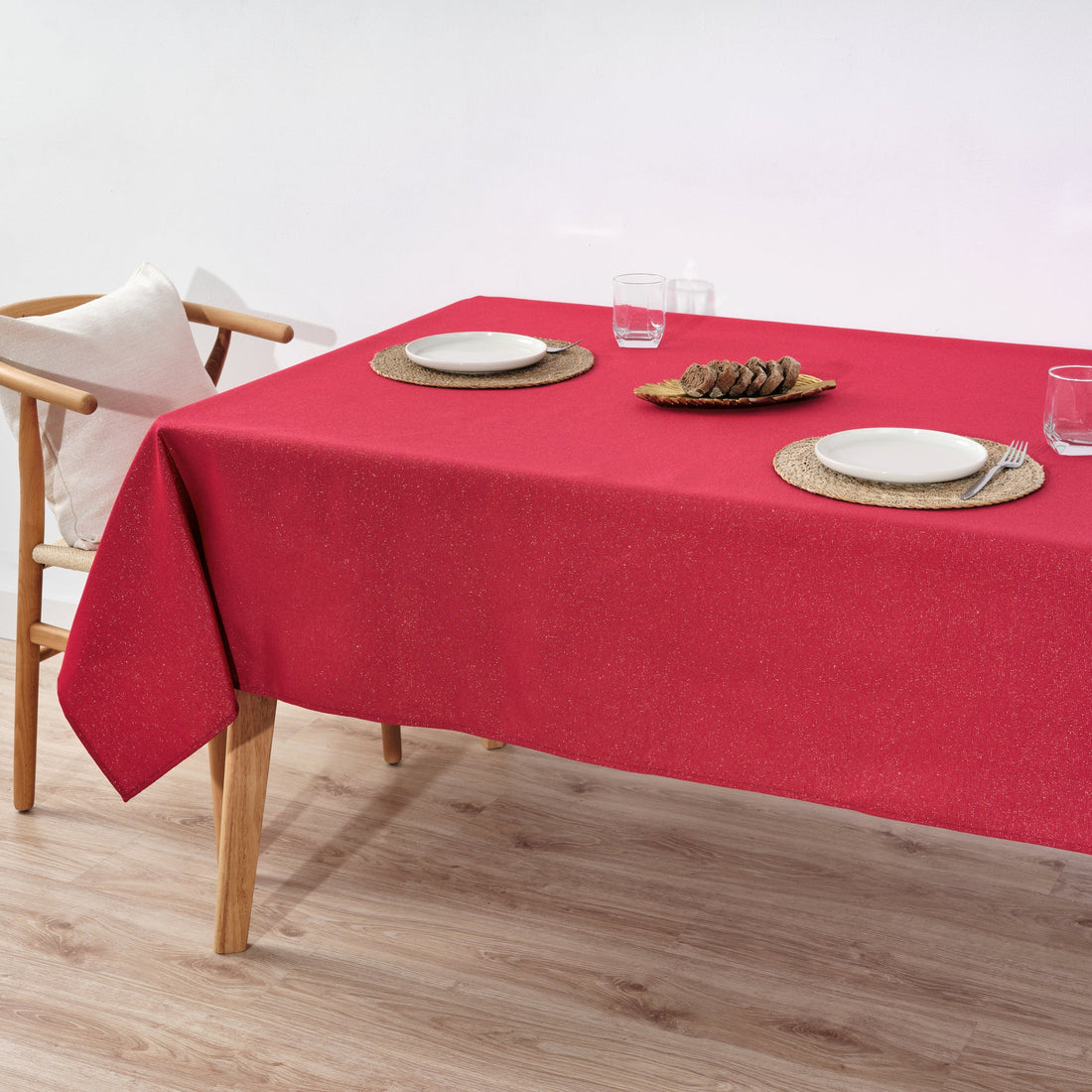 Nappe toucher tissu jacquard Noël Candela Rouge Lurex
