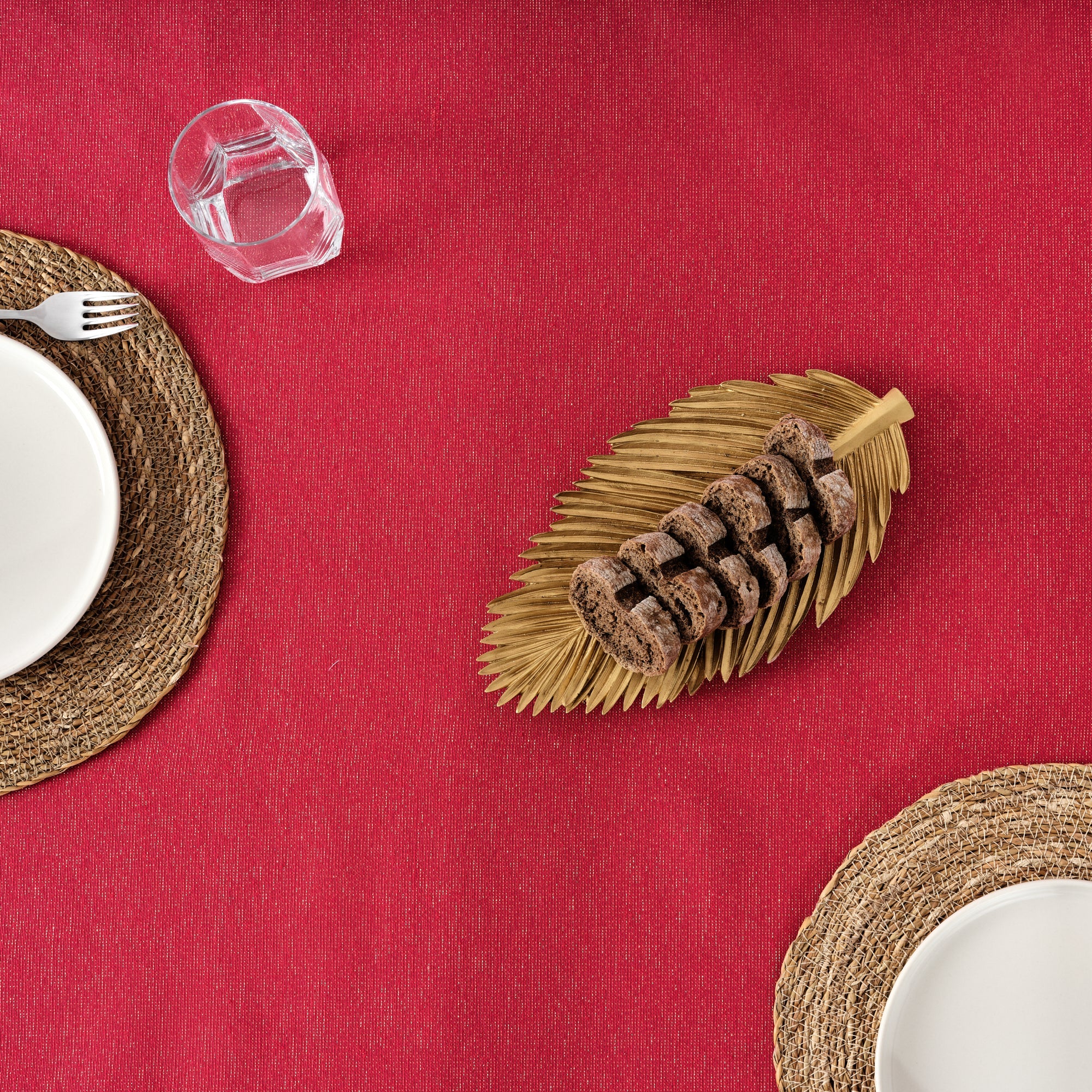 Nappe toucher tissu jacquard Noël Candela Rouge Lurex