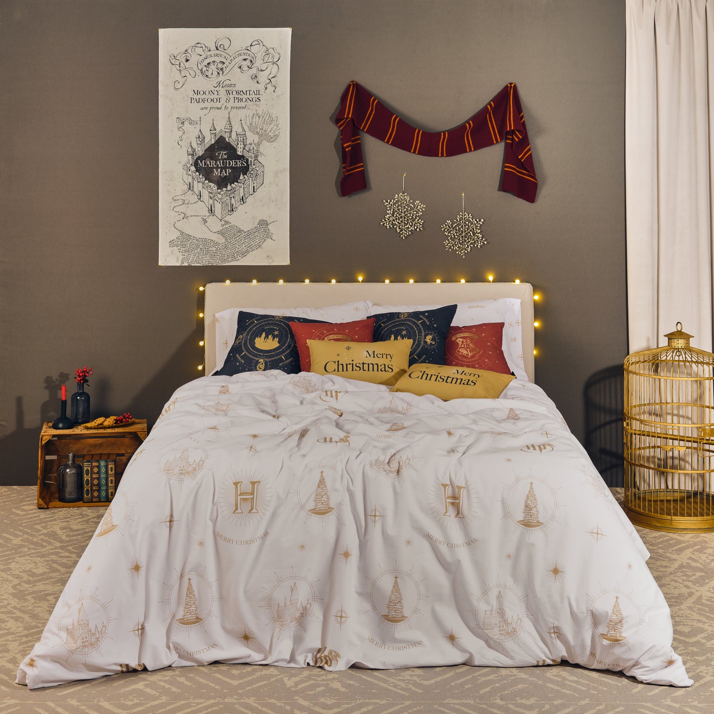 100% Cotton Hogwarts Gold Christmas Duvet Cover