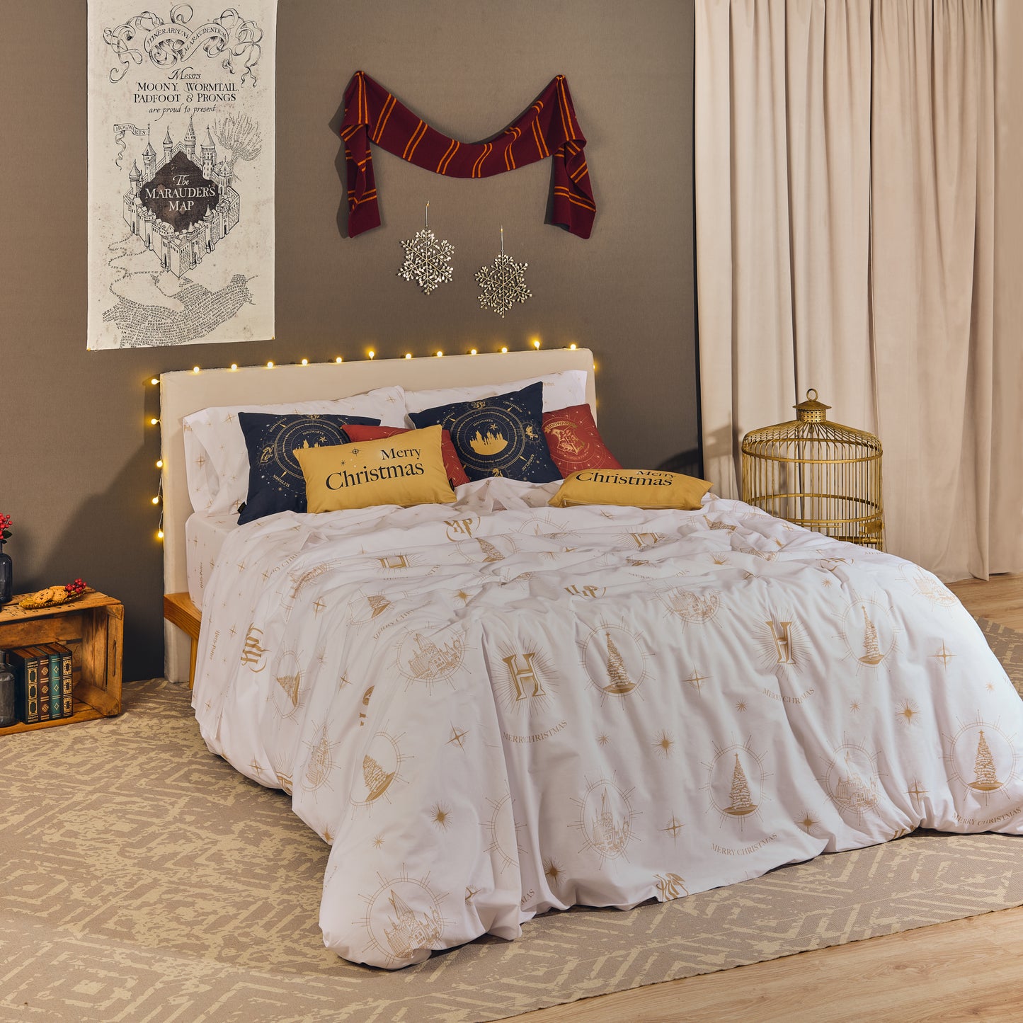 100% Cotton Hogwarts Gold Christmas Duvet Cover