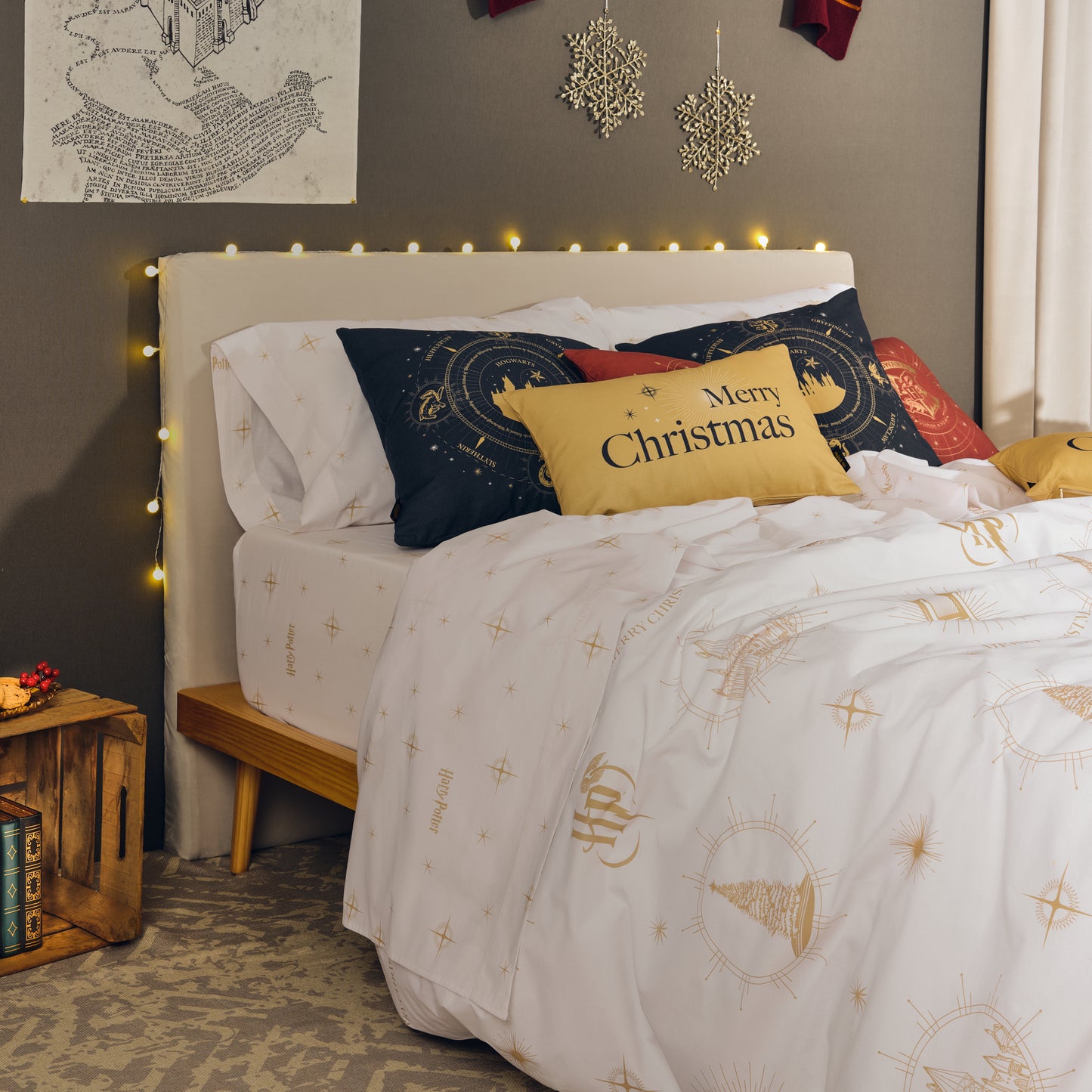 Housse de couette de Noël dorée à Poudlard 100 % coton