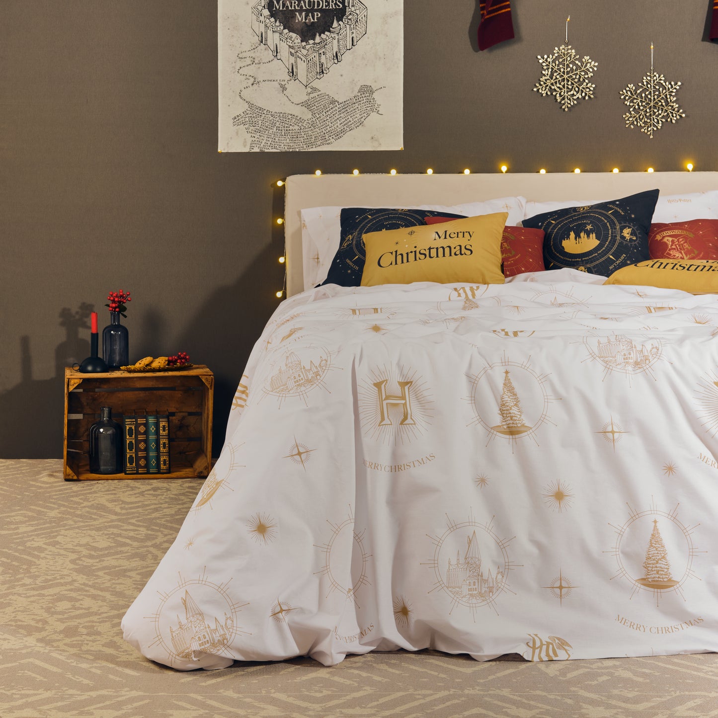 100% Cotton Hogwarts Gold Christmas Duvet Cover