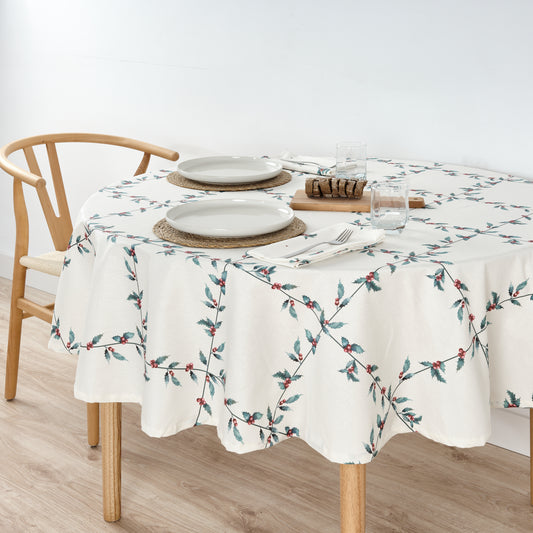 Round stain-resistant tablecloth White Christmas 1