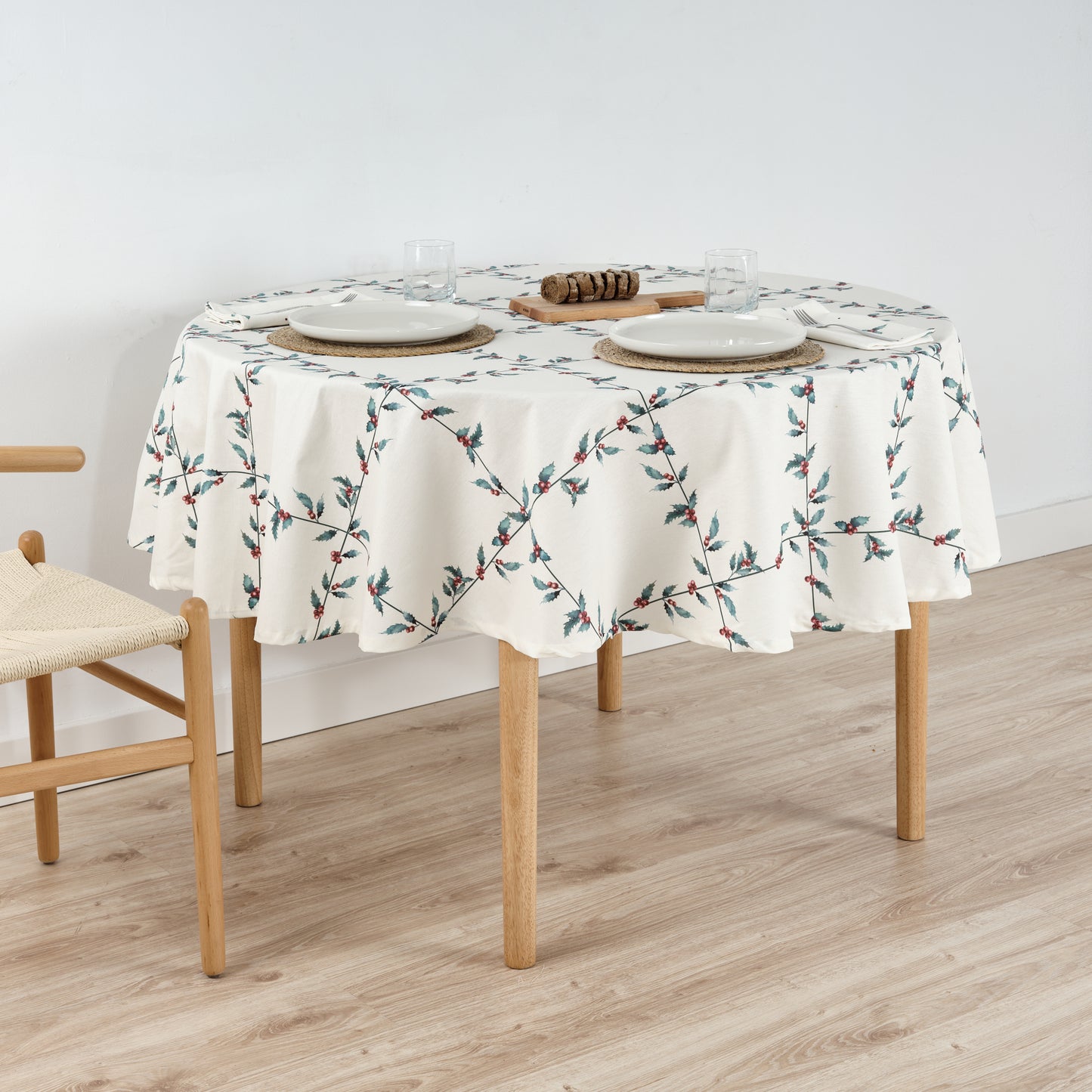 Nappe ronde antitache Blanc Noël 1