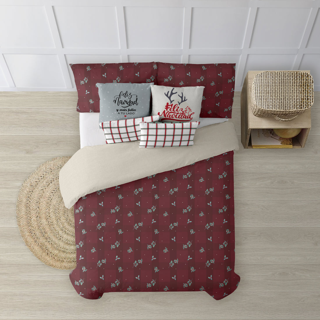 Housse de couette à clics réversibles Velours de Noël Rouge 1