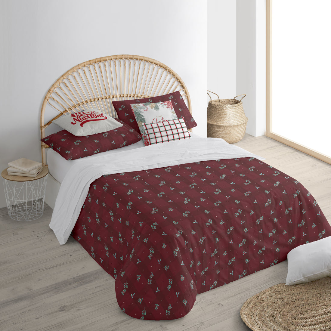 Housse de couette à clics réversibles Velours de Noël Rouge 1