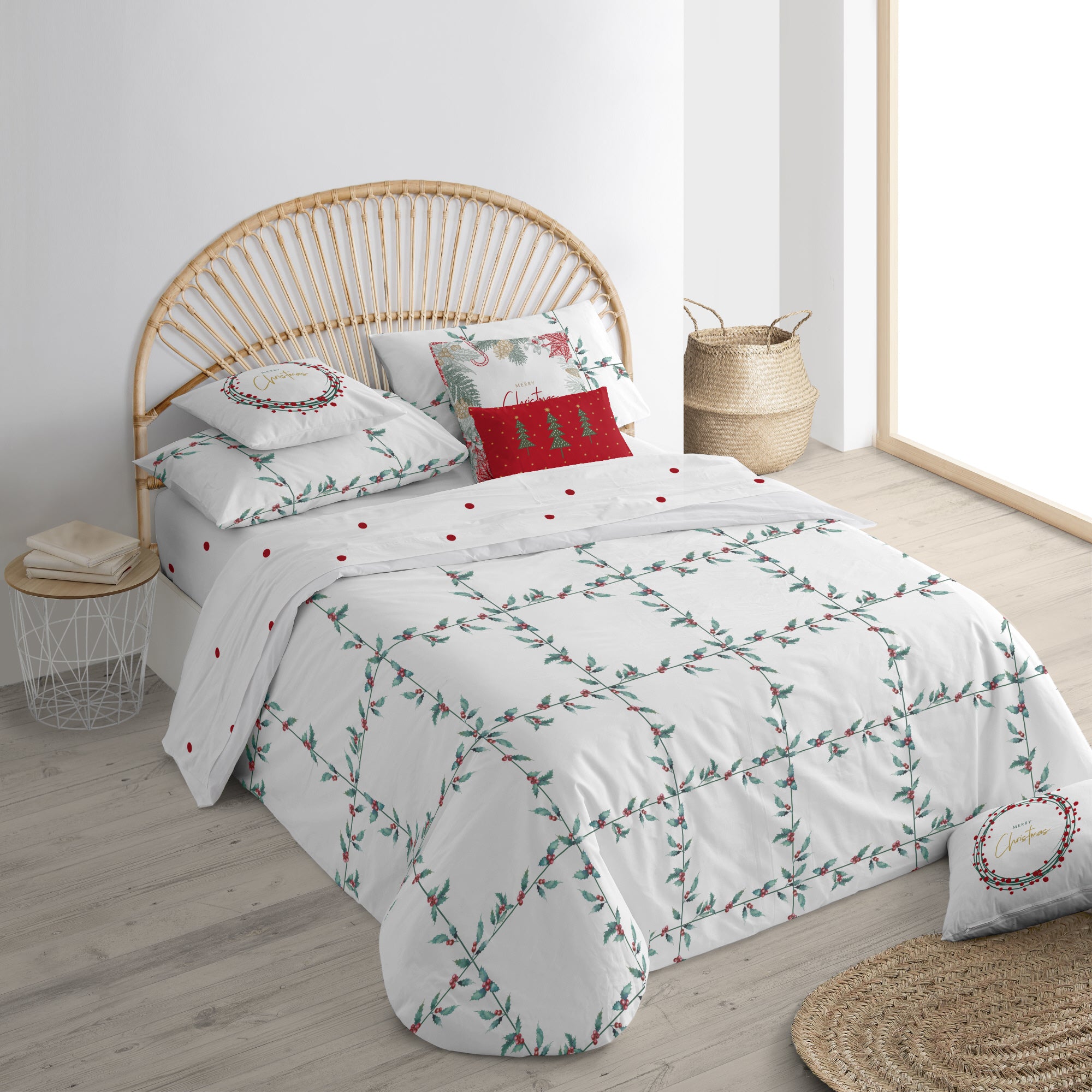 Housse de couette à clics réversibles Velours Blanc Noël 1
