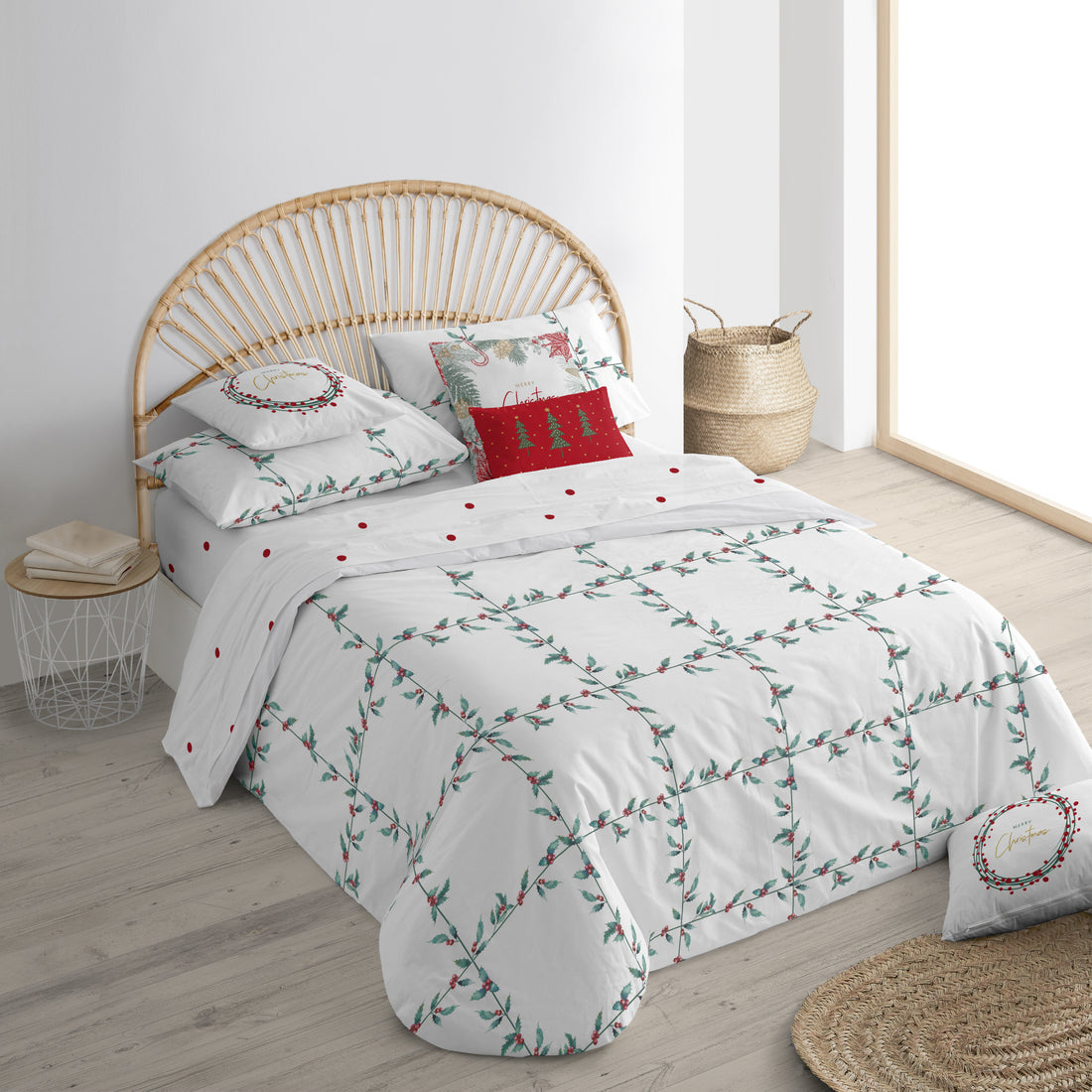 Housse de couette à clics réversibles Velours Blanc Noël 1