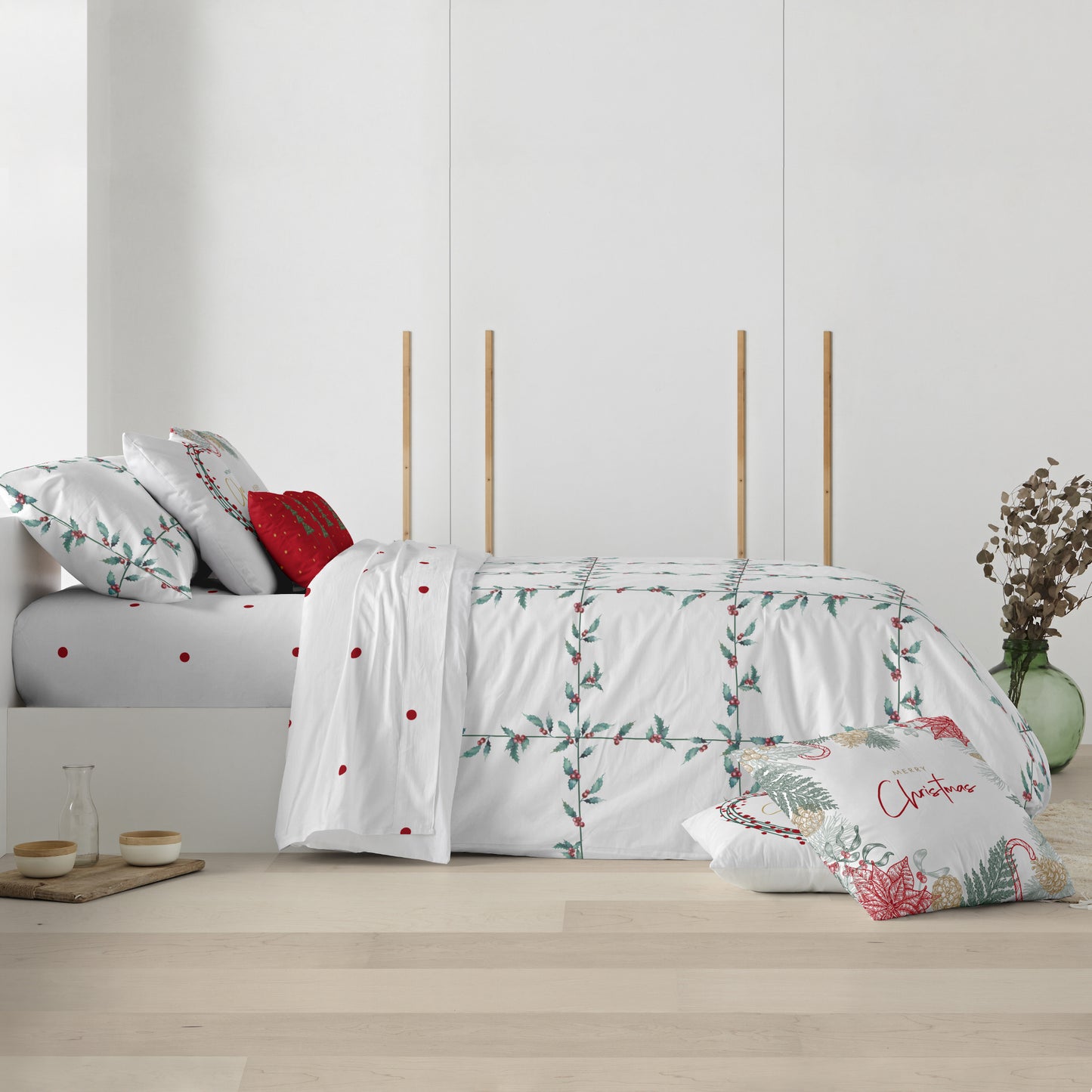 Housse de couette à clics réversibles Velours Blanc Noël 1