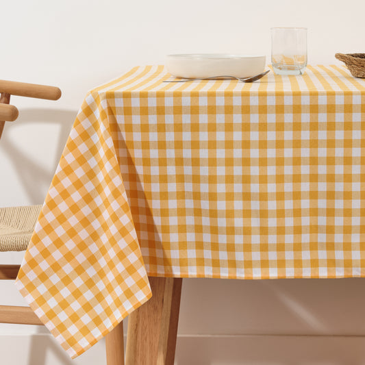 Vichy waterproof stain-resistant tablecloth Yellow fabric touch