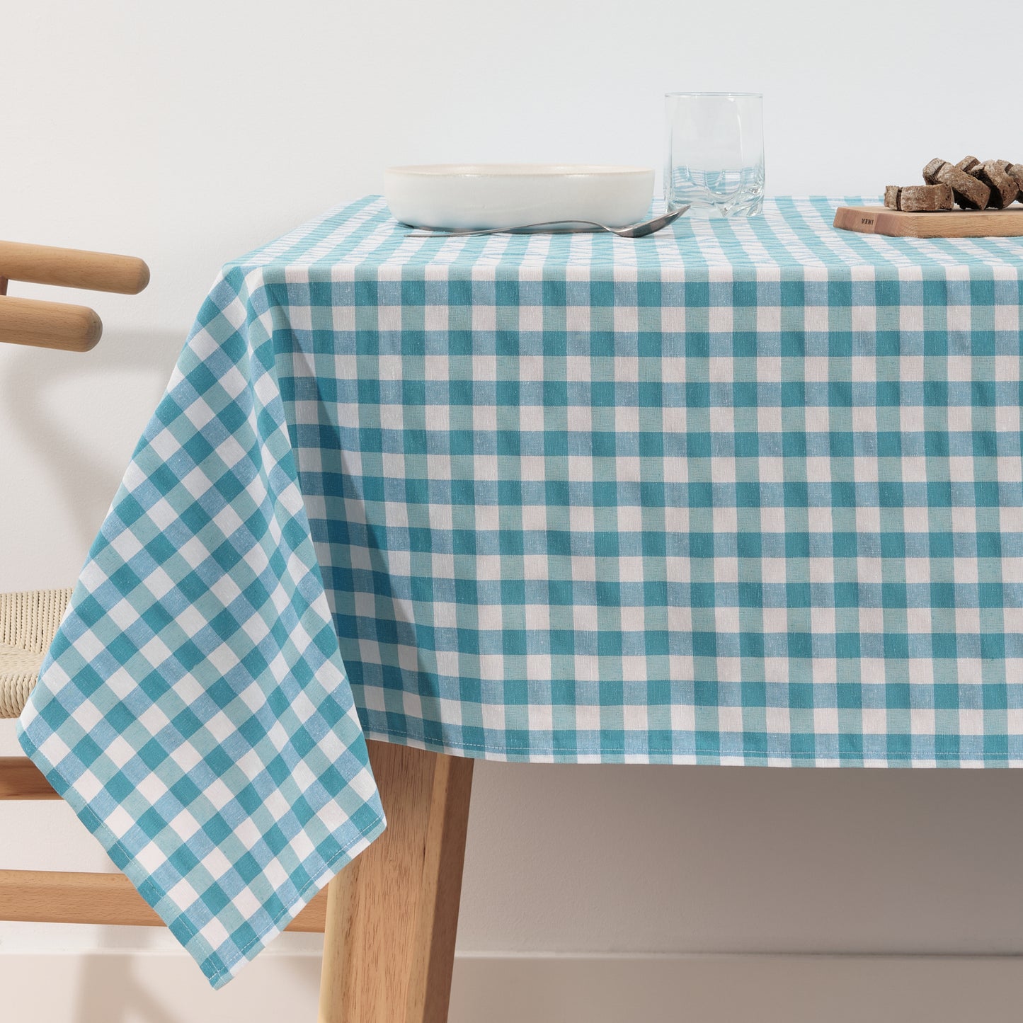 Vichy waterproof stain-resistant tablecloth Light blue fabric touch