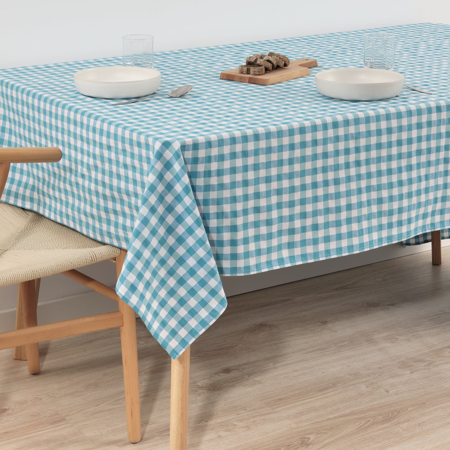 Vichy waterproof stain-resistant tablecloth Light blue fabric touch