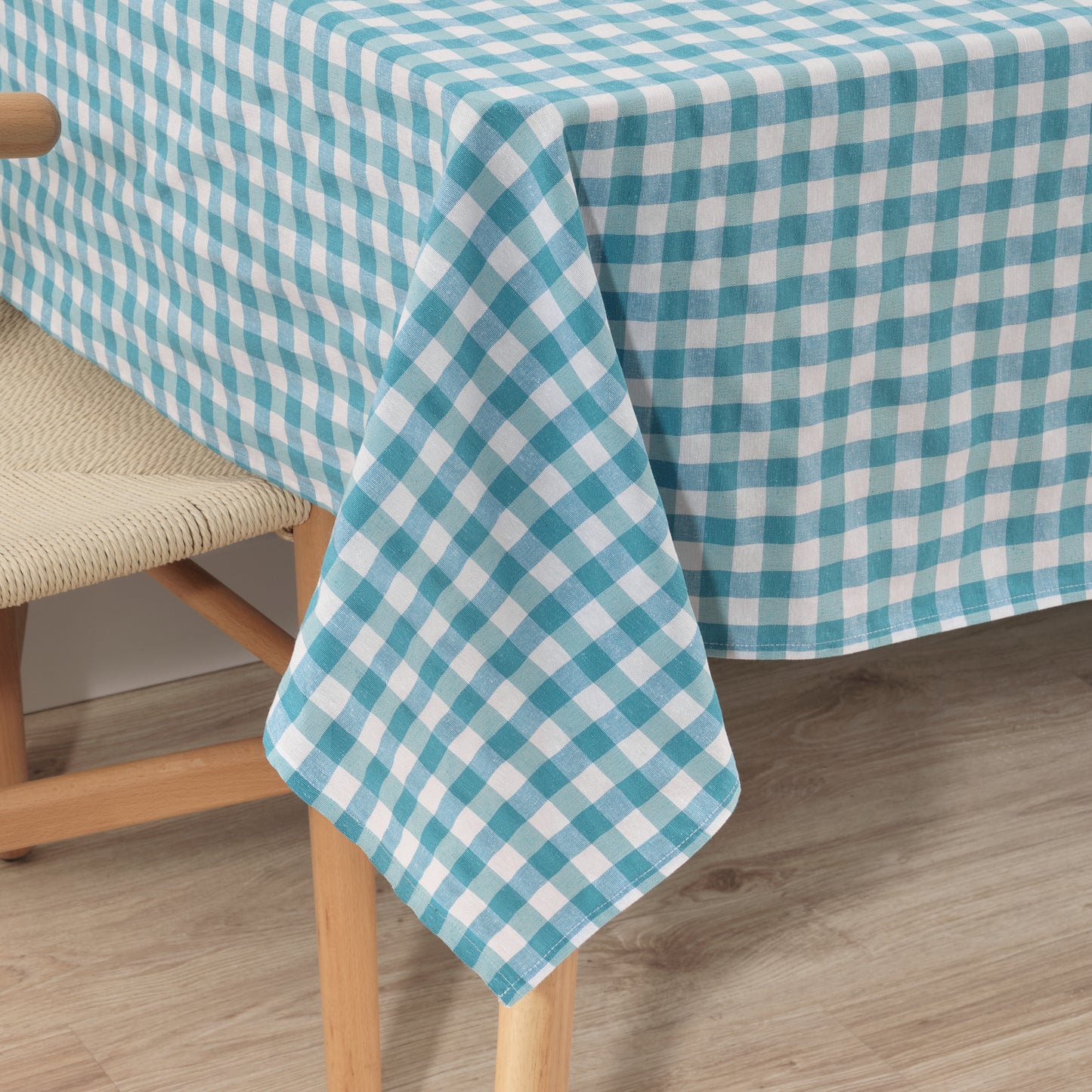 Vichy waterproof stain-resistant tablecloth Light blue fabric touch