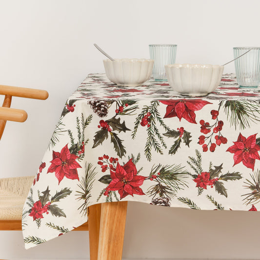 Christmas Flowers stain-resistant tablecloth 1