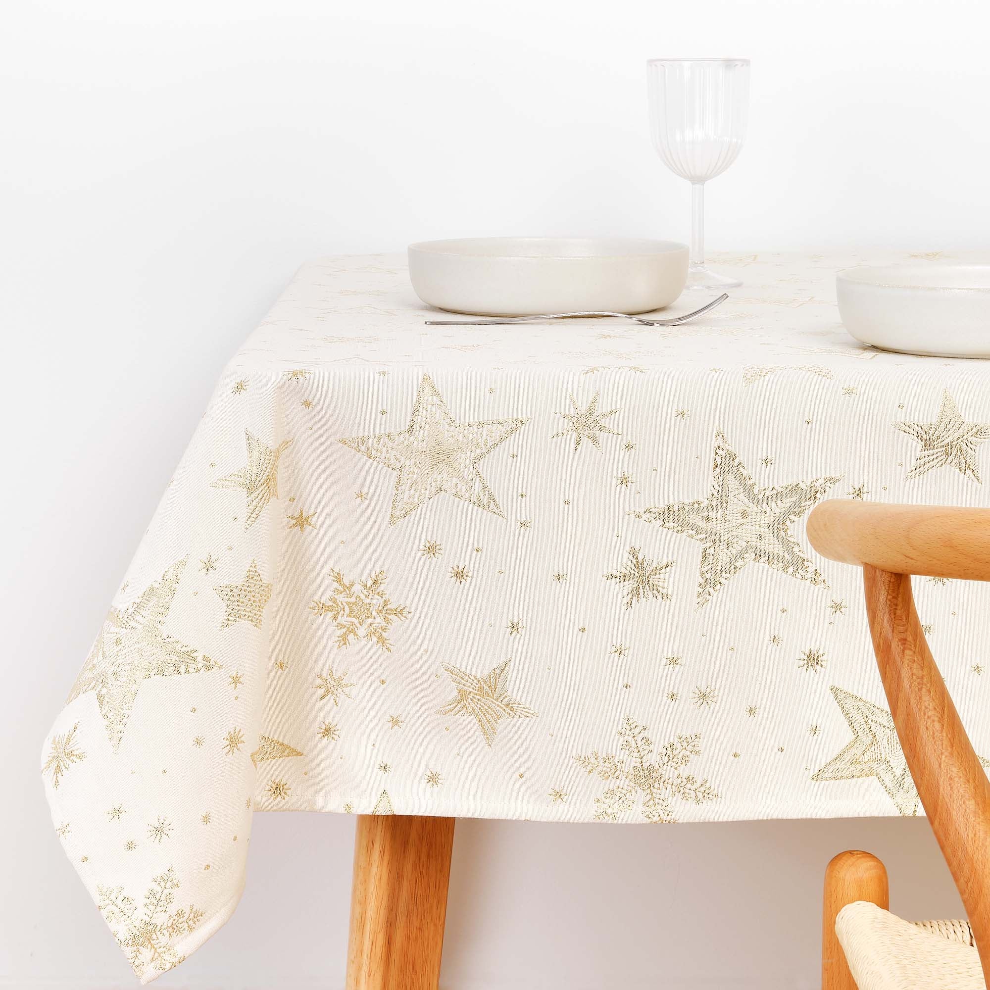 Mantel tacto tela jacquard 31114A Natural Oro Lurex