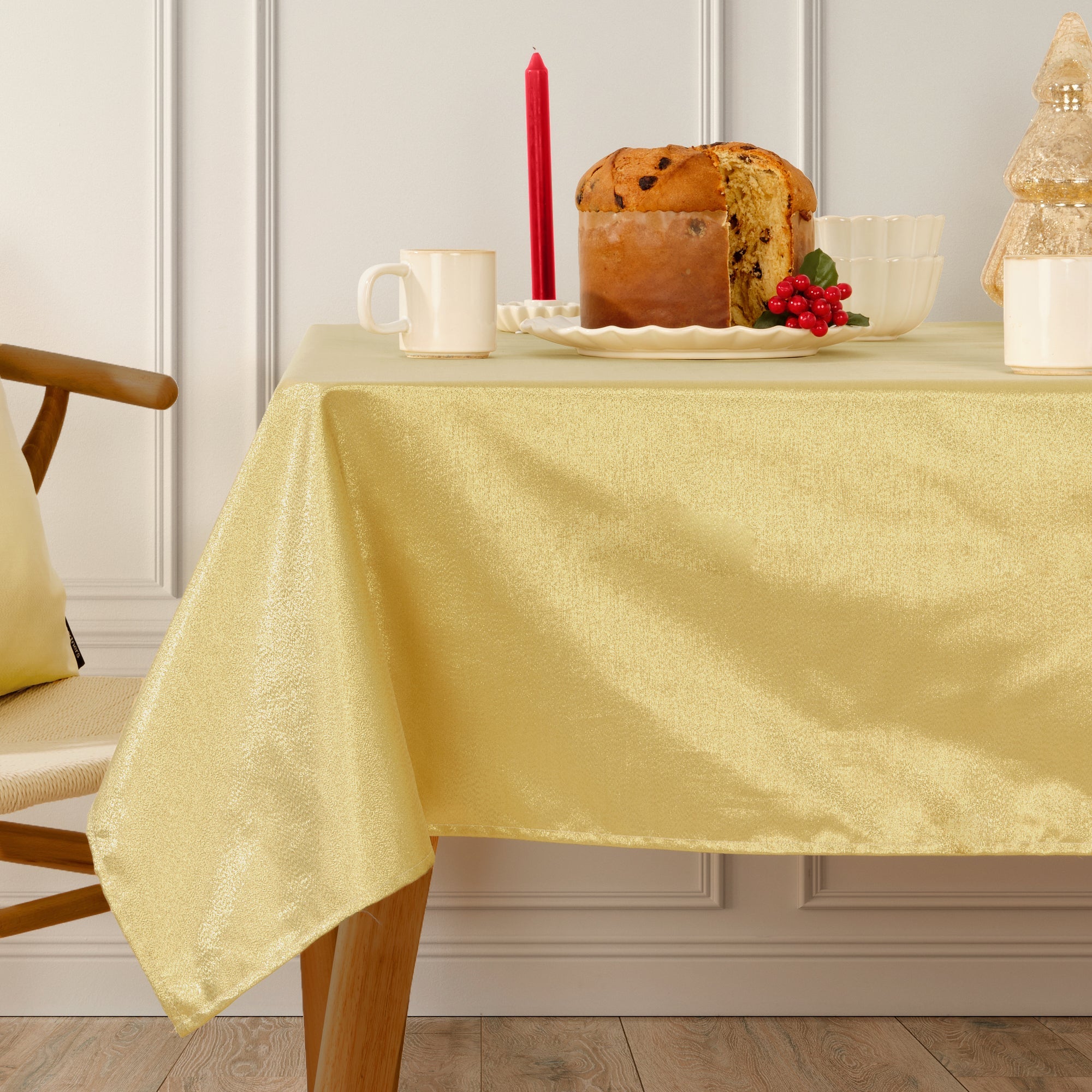 Nappe toucher tissu jacquard Nuit de Noël Lurex Or