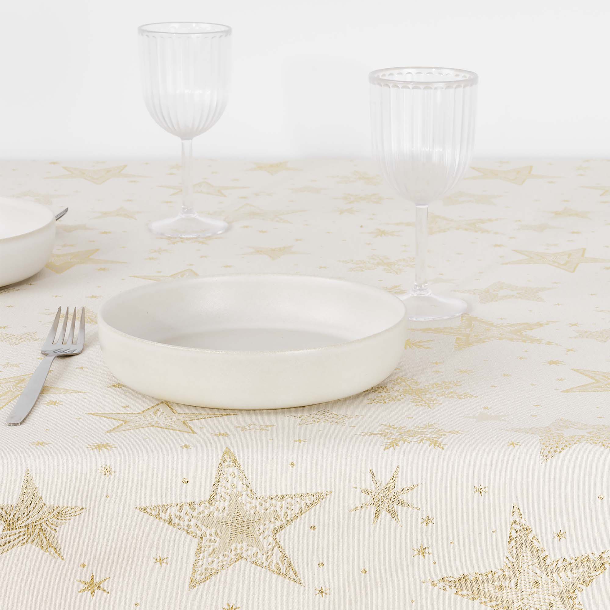 Mantel tacto tela jacquard 31114A Natural Oro Lurex