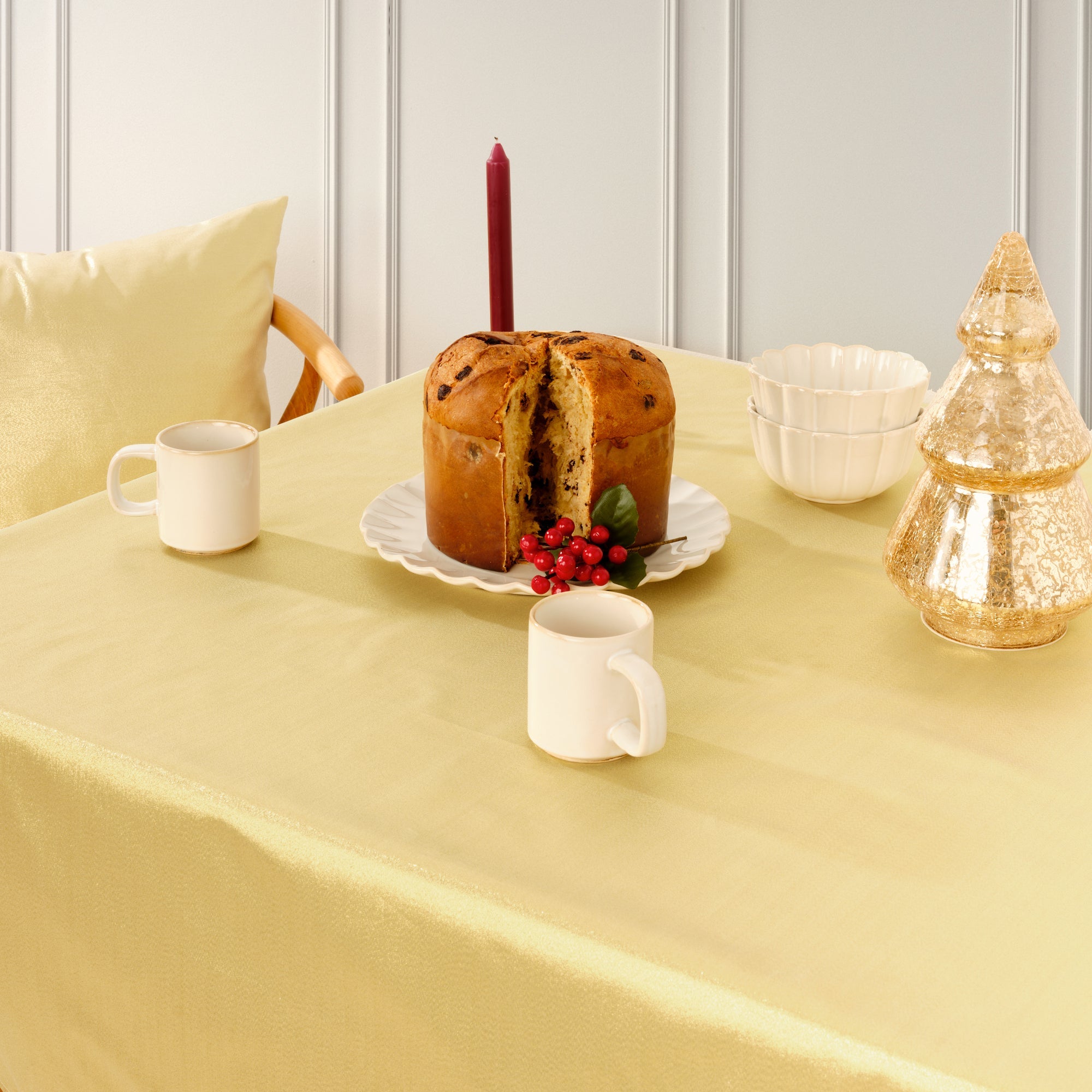 Nappe toucher tissu jacquard Nuit de Noël Lurex Or