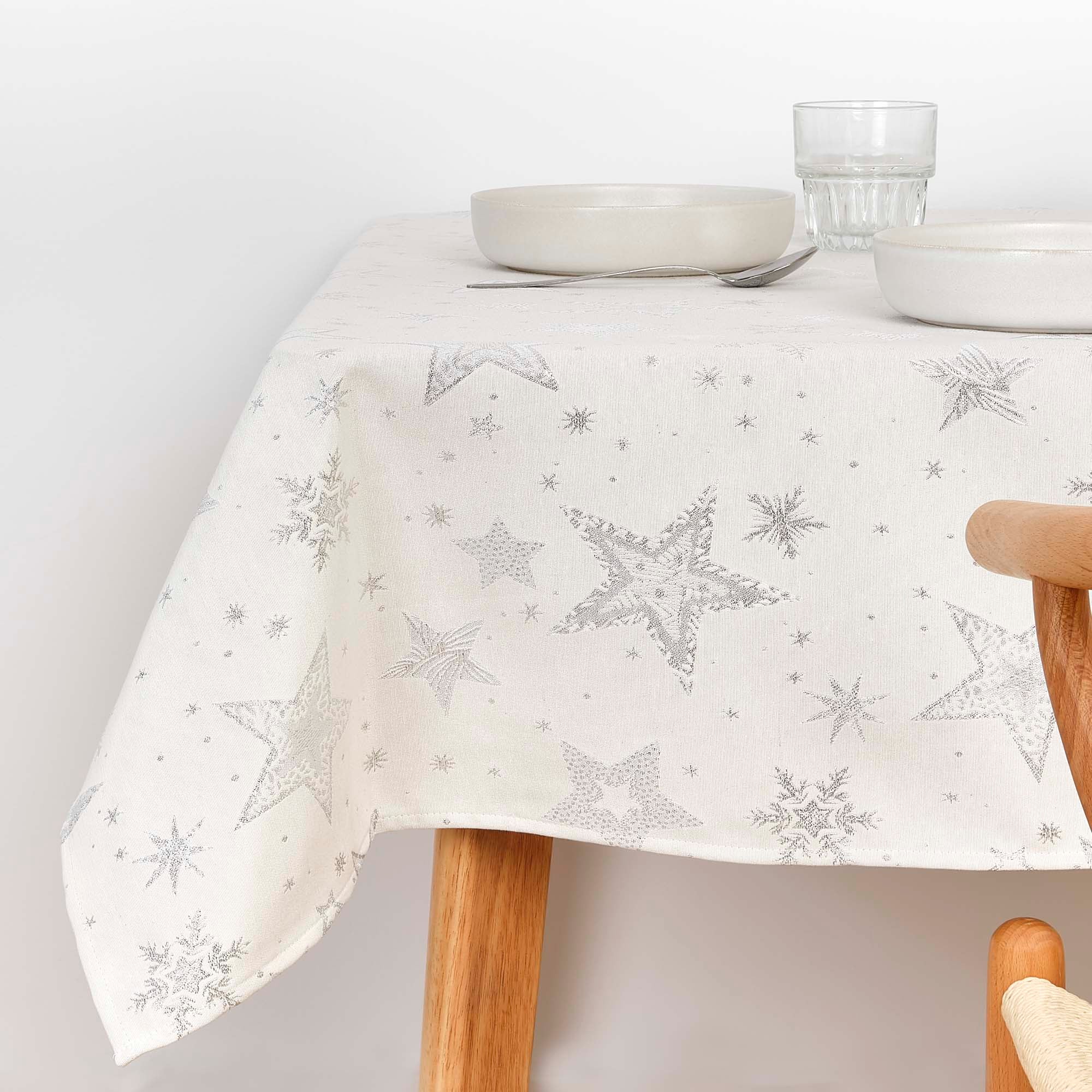 Mantel tacto tela jacquard 31114A Natural Plata Lurex