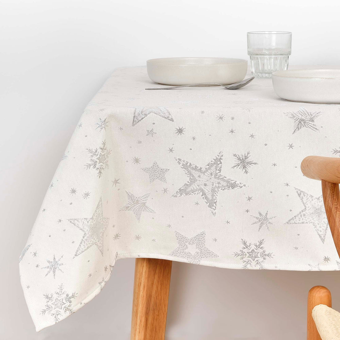 Mantel tacto tela jacquard 31114A Natural Plata Lurex