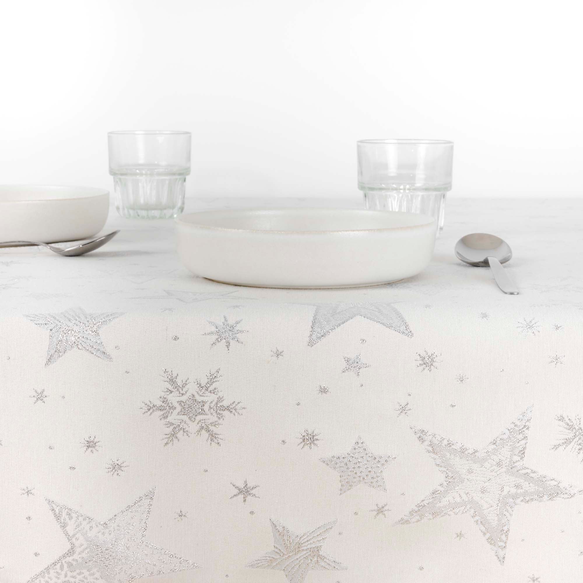 Mantel tacto tela jacquard 31114A Natural Plata Lurex