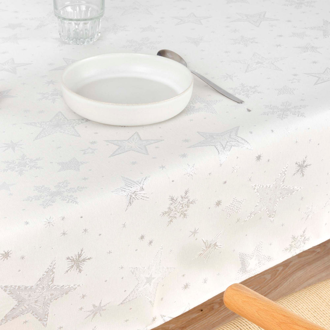 Mantel tacto tela jacquard 31114A Natural Plata Lurex