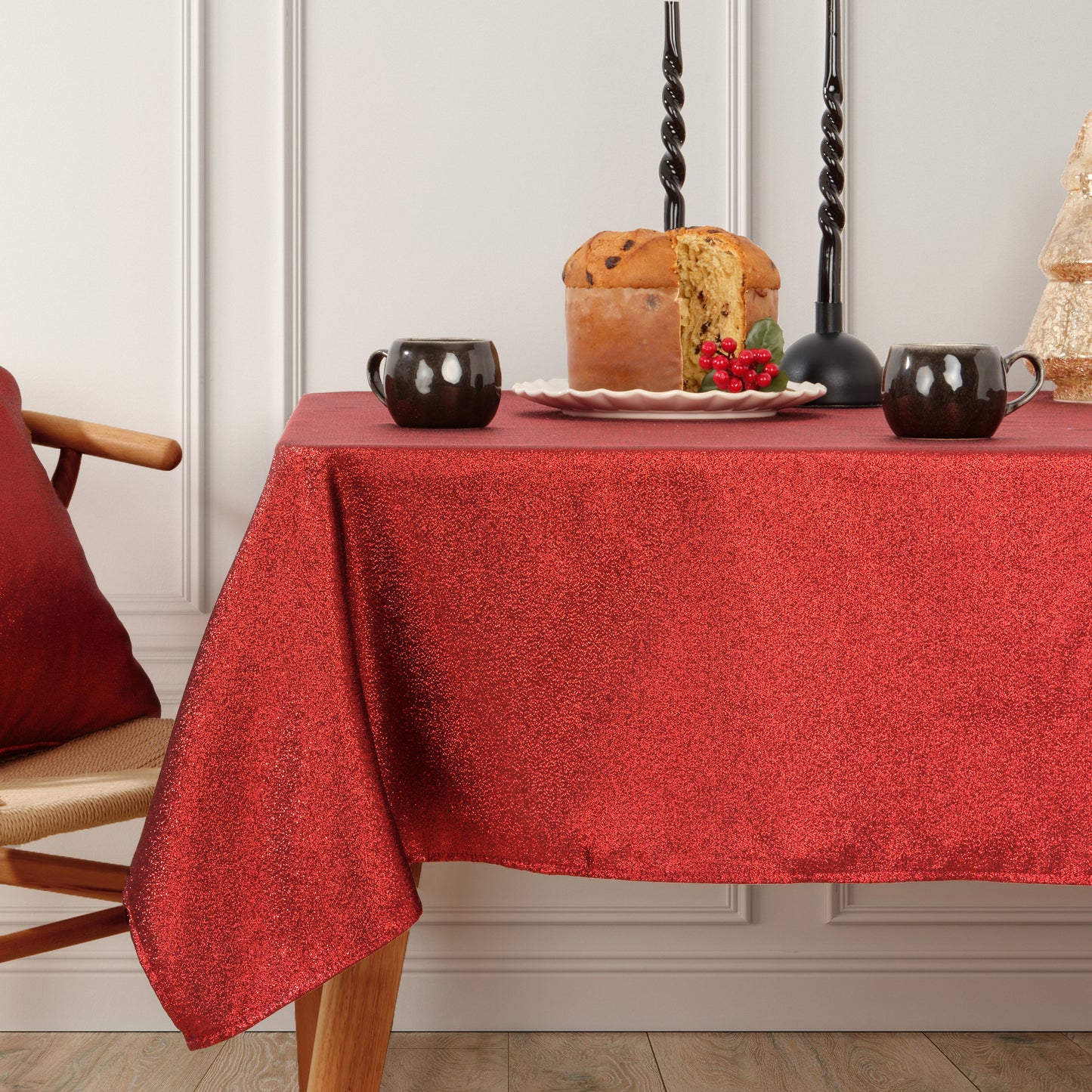 Mantel tacto tela jacquard Christmas Candela Rojo Lurex