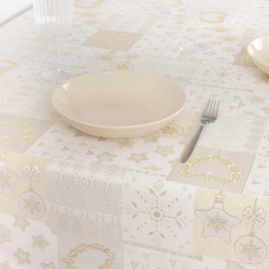 Nappe toucher tissu jacquard R22124 Lurex Or Naturel
