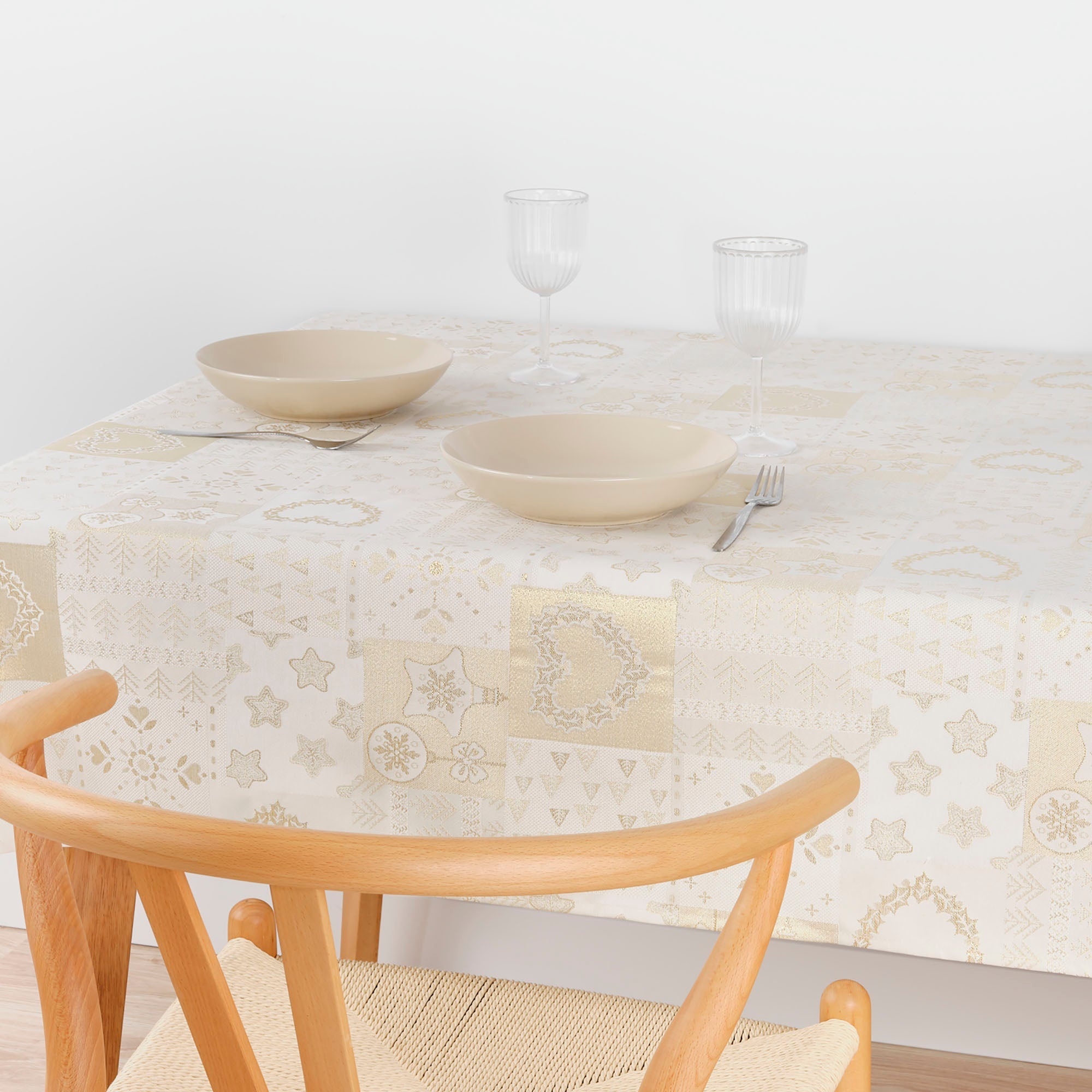Nappe toucher tissu jacquard R22124 Lurex Or Naturel