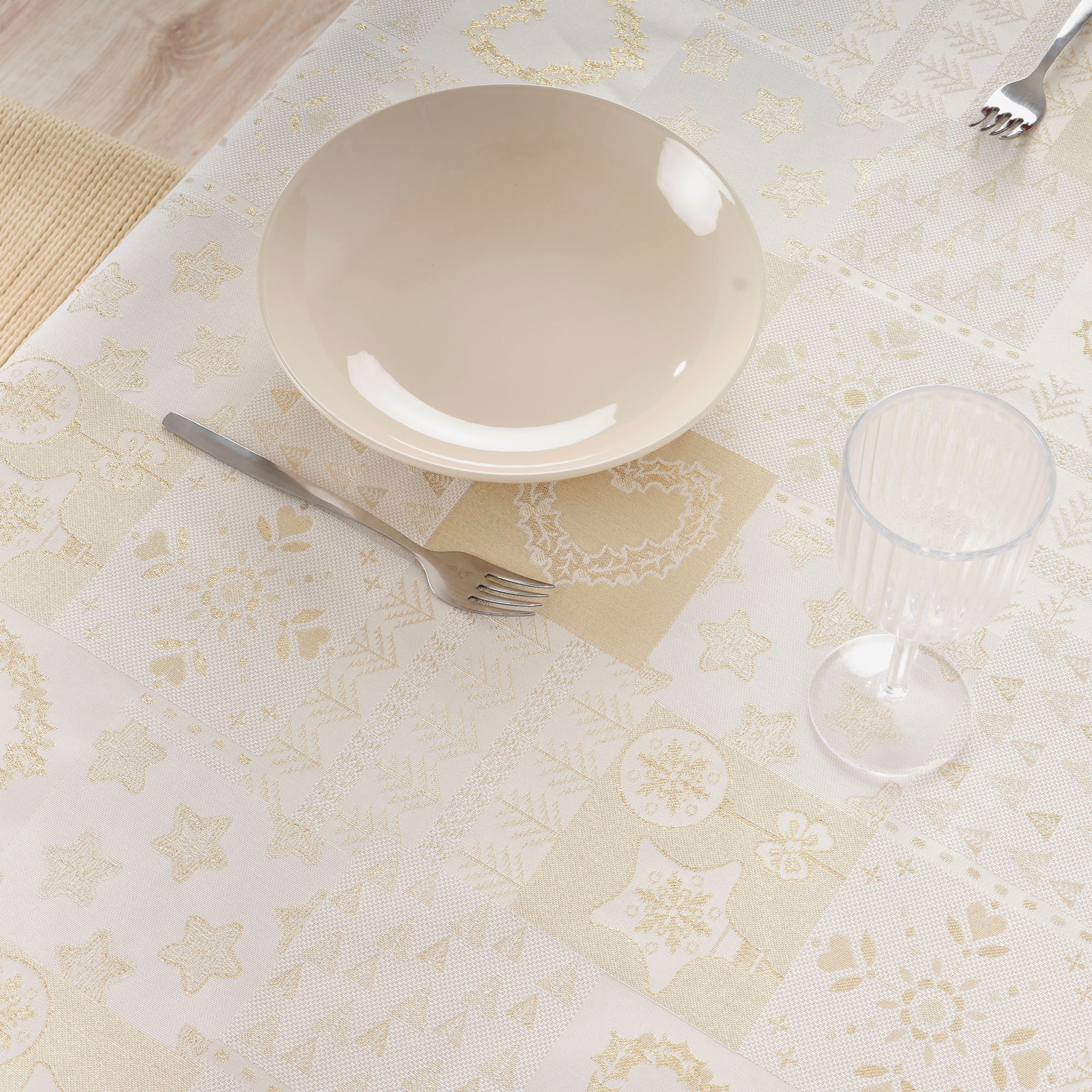 Nappe toucher tissu jacquard R22124 Lurex Or Naturel