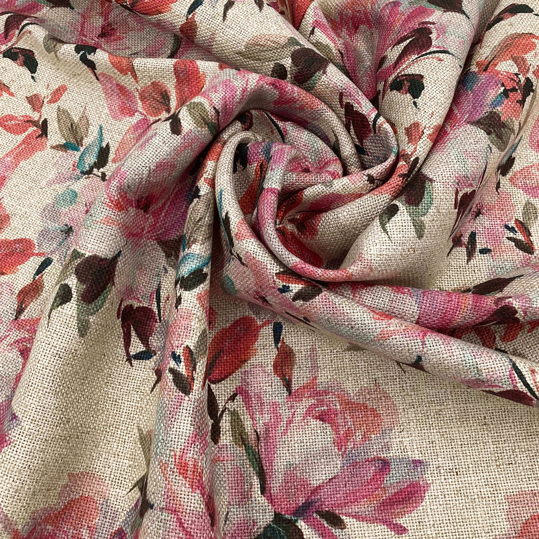 Printed linen viscose fabric per meter BATIA WHITE 124