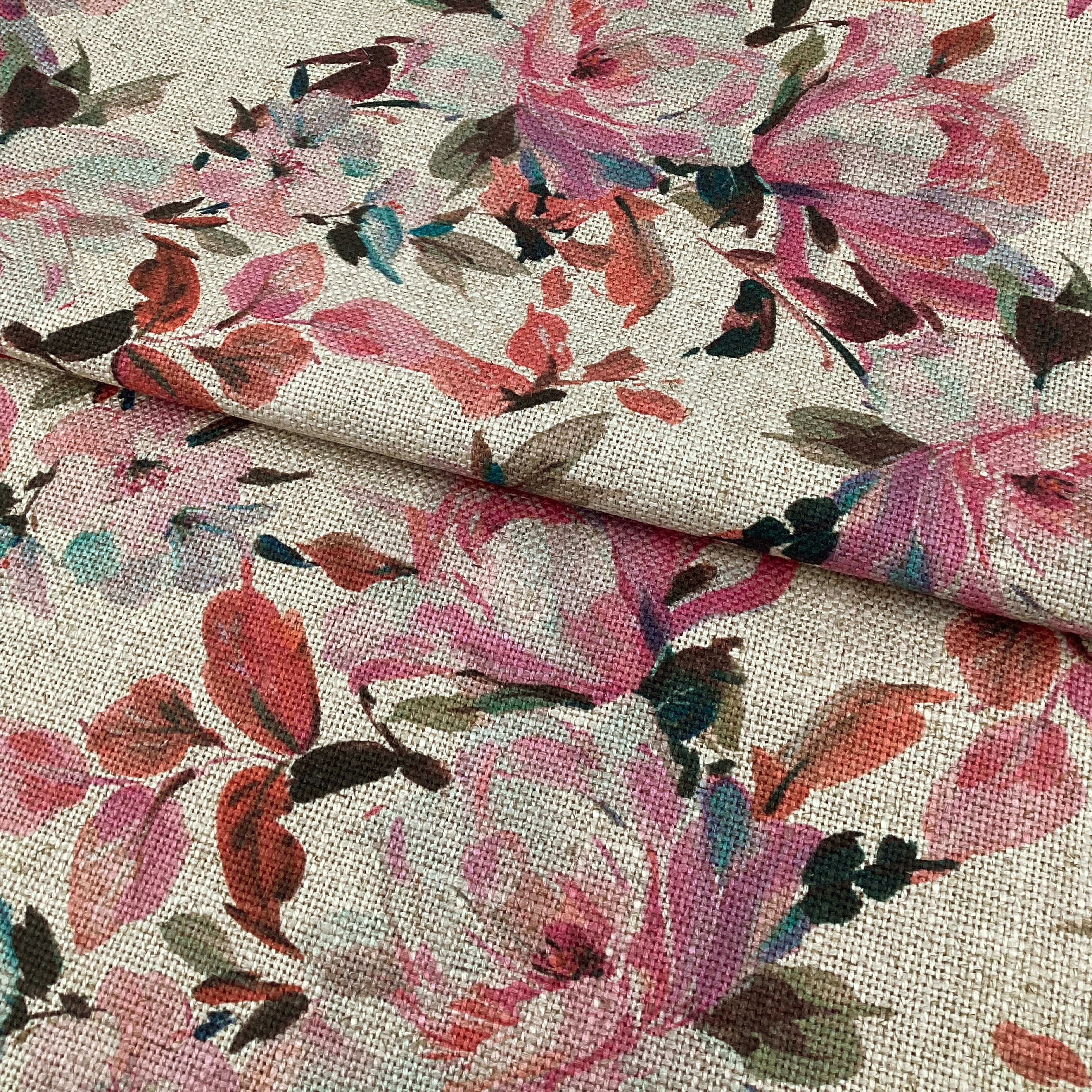 Printed linen viscose fabric per meter BATIA WHITE 124