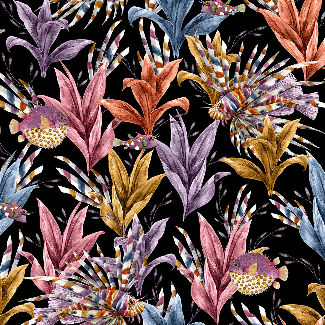 Printed linen viscose fabric per meter EGIA 124 1 DARK