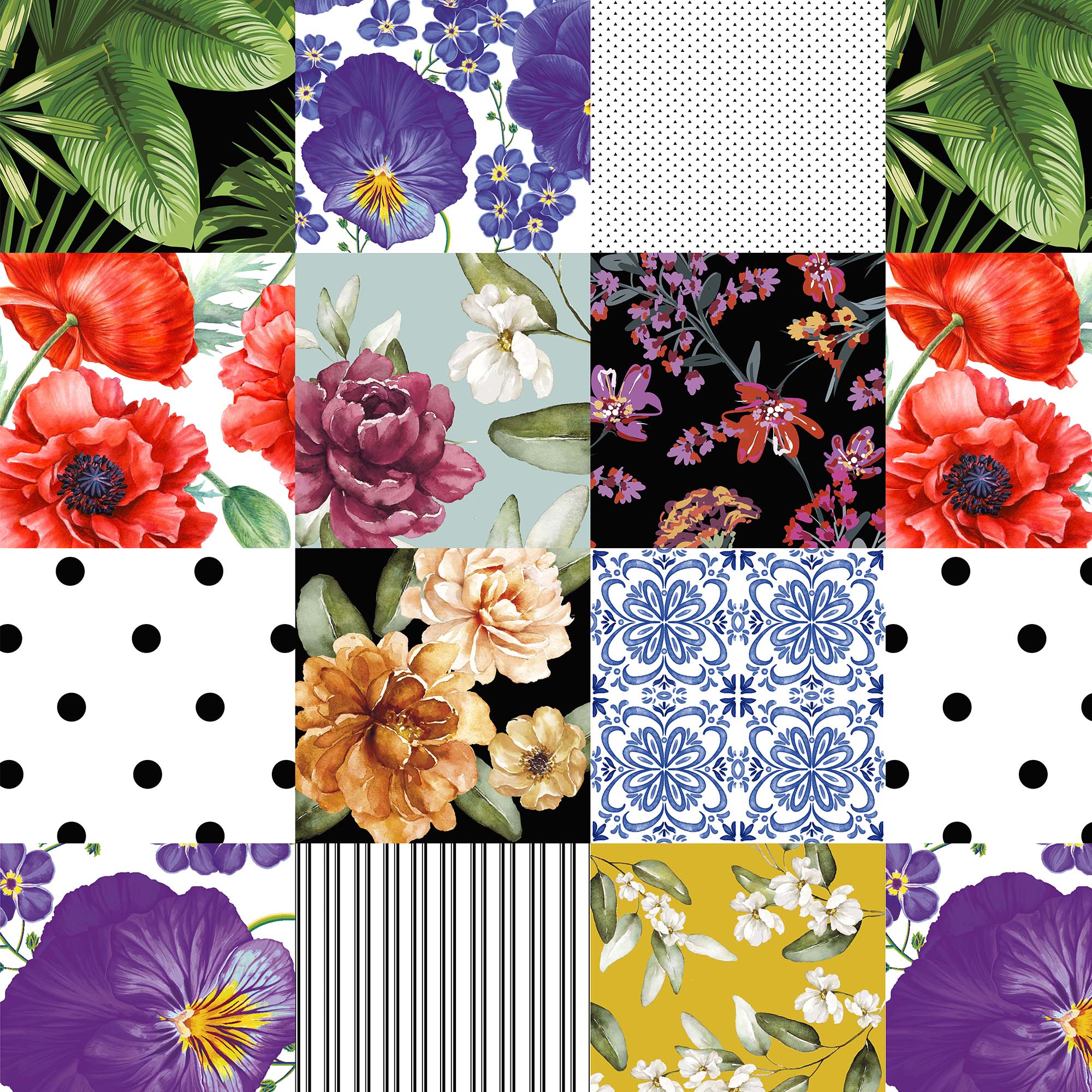 Half panama fabric printed per meter 100% cotton PATCHPAL 1 DARK