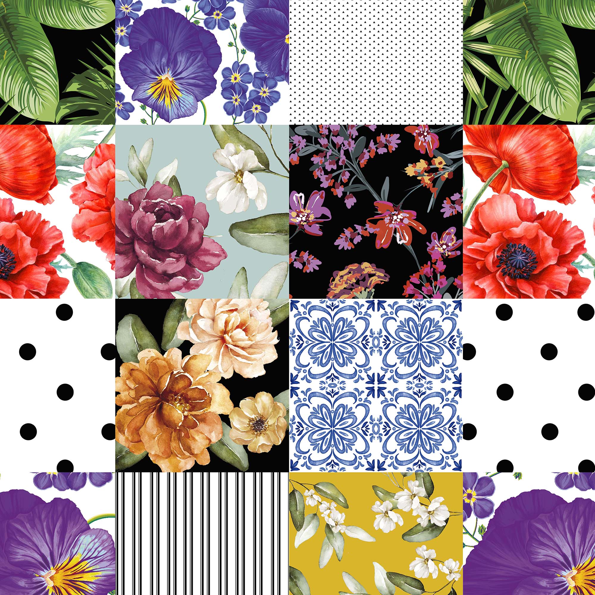 Tela half panamá estampada por metro 100% algodón PATCHPAL 2 DARK